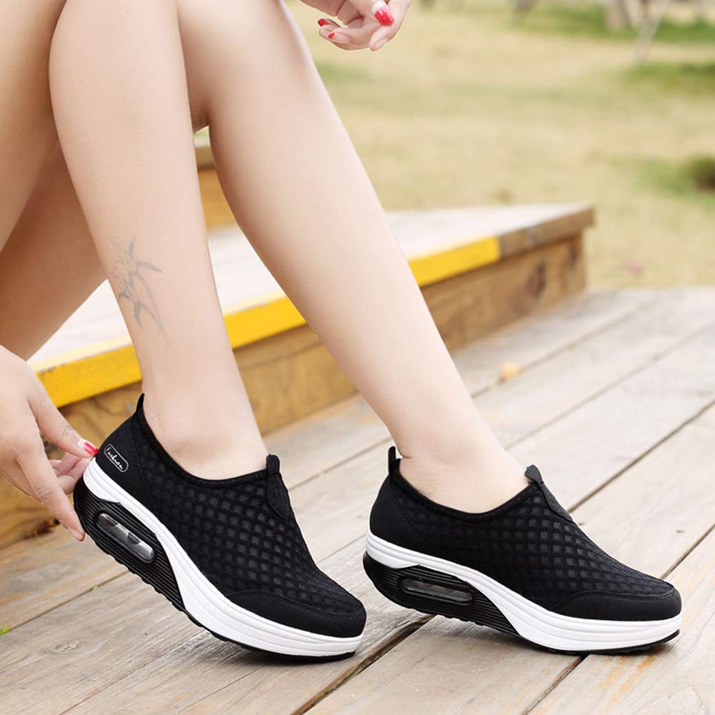 L LOUBIT Women's Slip-On Walking Shoes - Breathable Mesh Athletic Sneakers with Platform Wedge for Tennis, Running & Casual Wear
