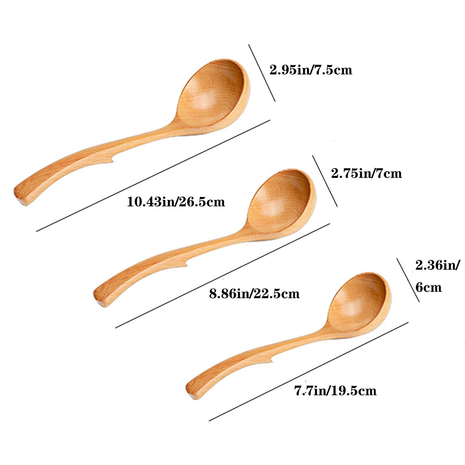 Premium Set of 3 Natural Beech Wood Kitchen Utensils - Wooden Spoons, Soup Ladle & Mixing Spoon for Cooking, Serving & Baking | Eco-Friendly Kitchen Tools for Home Chefs & Food Enthusiasts | Perfect for Soups, Sauces, Salads & Meal Prep