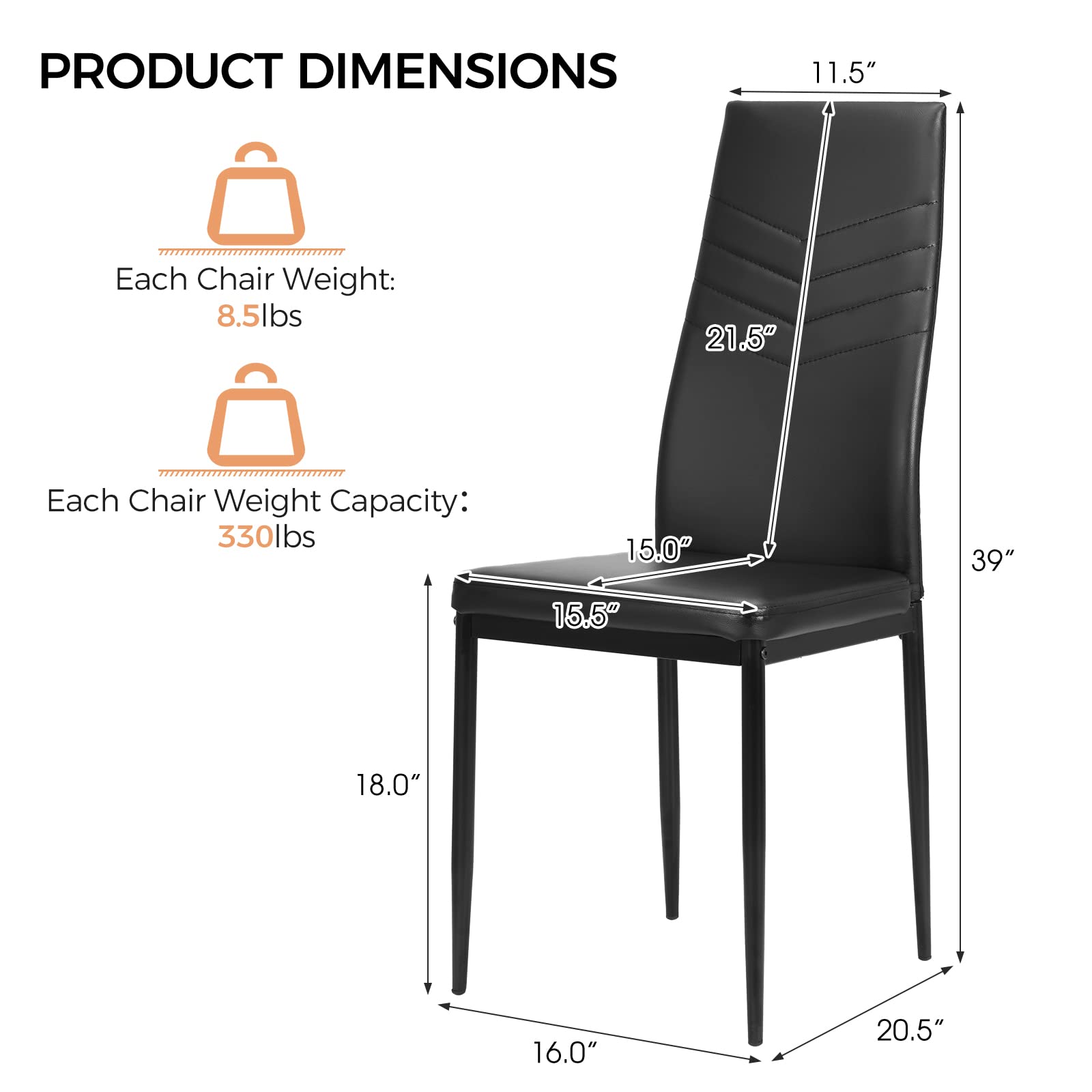ERGOMASTER Modern Dining Chairs Set of 4 - Black PVC Upholstered Leather Padded Side Chairs with Sturdy Metal Legs & Non-Slip Feet for Dining Room, Kitchen, Living Room & Office