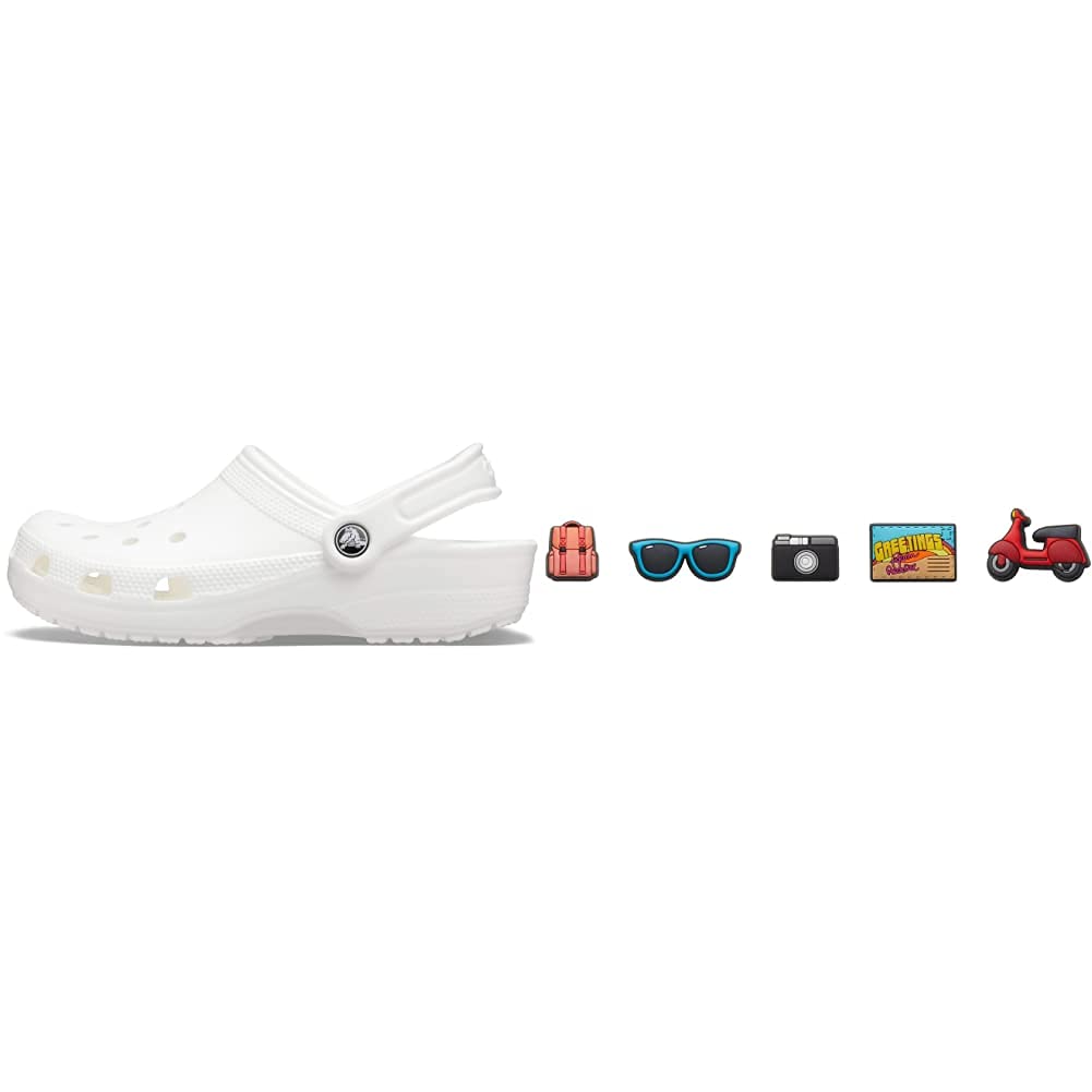 Comfortable Crocs Classic Clogs for Men & Women with 5 Jibbitz Charms - Perfect for Travel, Work & Casual Wear