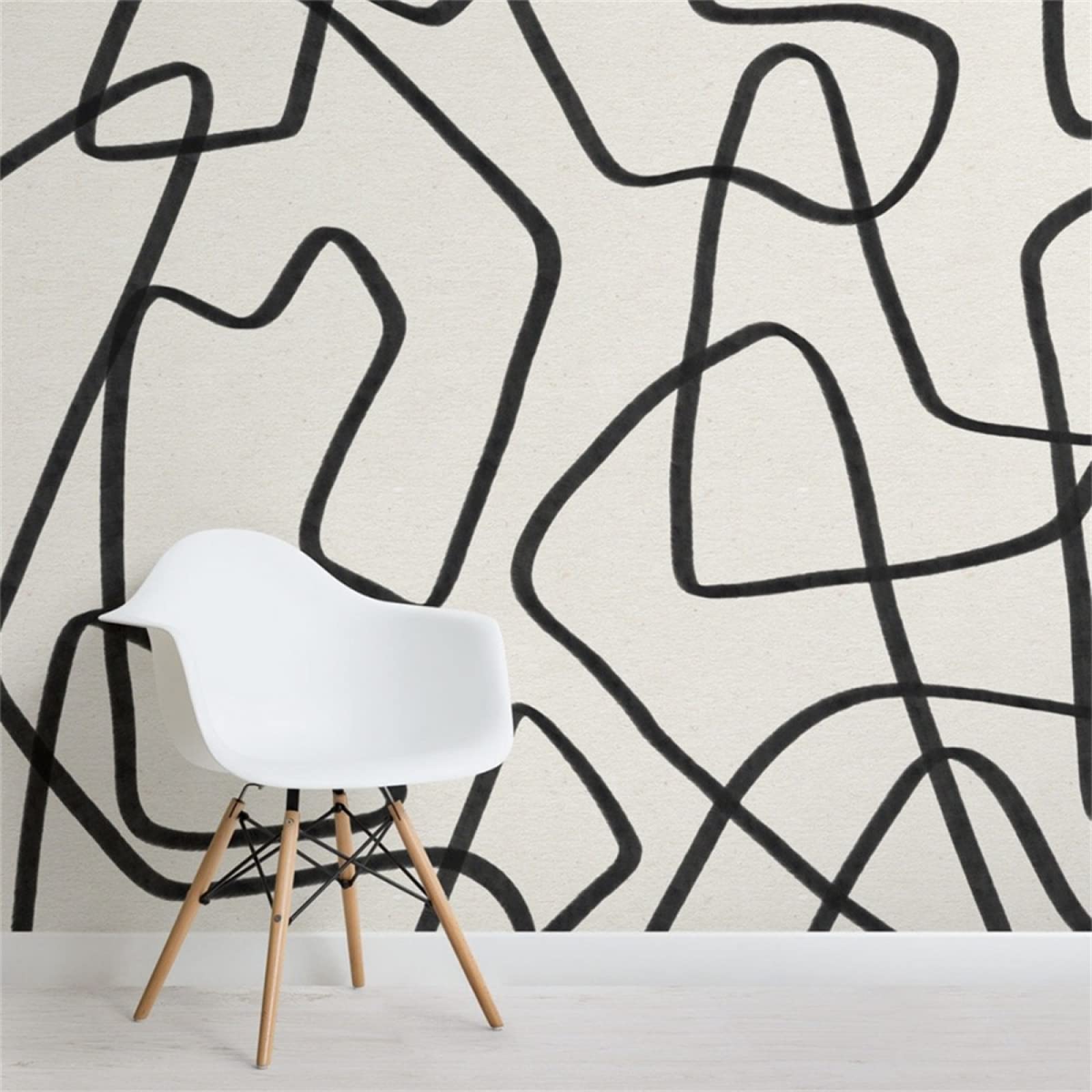 Abstract Art Wallpaper - Black Line Mural Decal | Easy Peel & Stick Wall Sticker for Home & Office Decor | 78.7