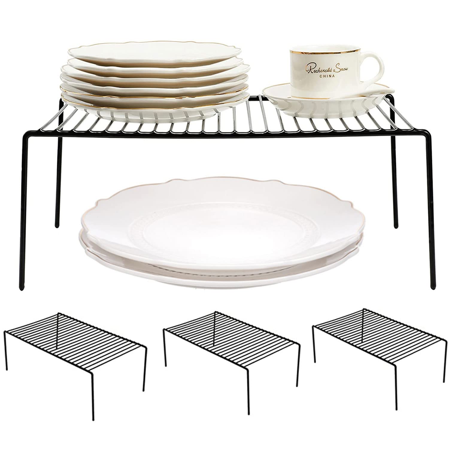 ARCCI 4-Pack Medium Kitchen Cabinet Organizer Shelf (13 x 9.4 Inch) - Rustproof Metal Wire Pantry Storage Rack for Plates, Dishes & Food - Perfect for Cabinet, Freezer, Counter & Cupboard Organization - Ideal for Small Space Kitchen Storage & Pantry Organization
