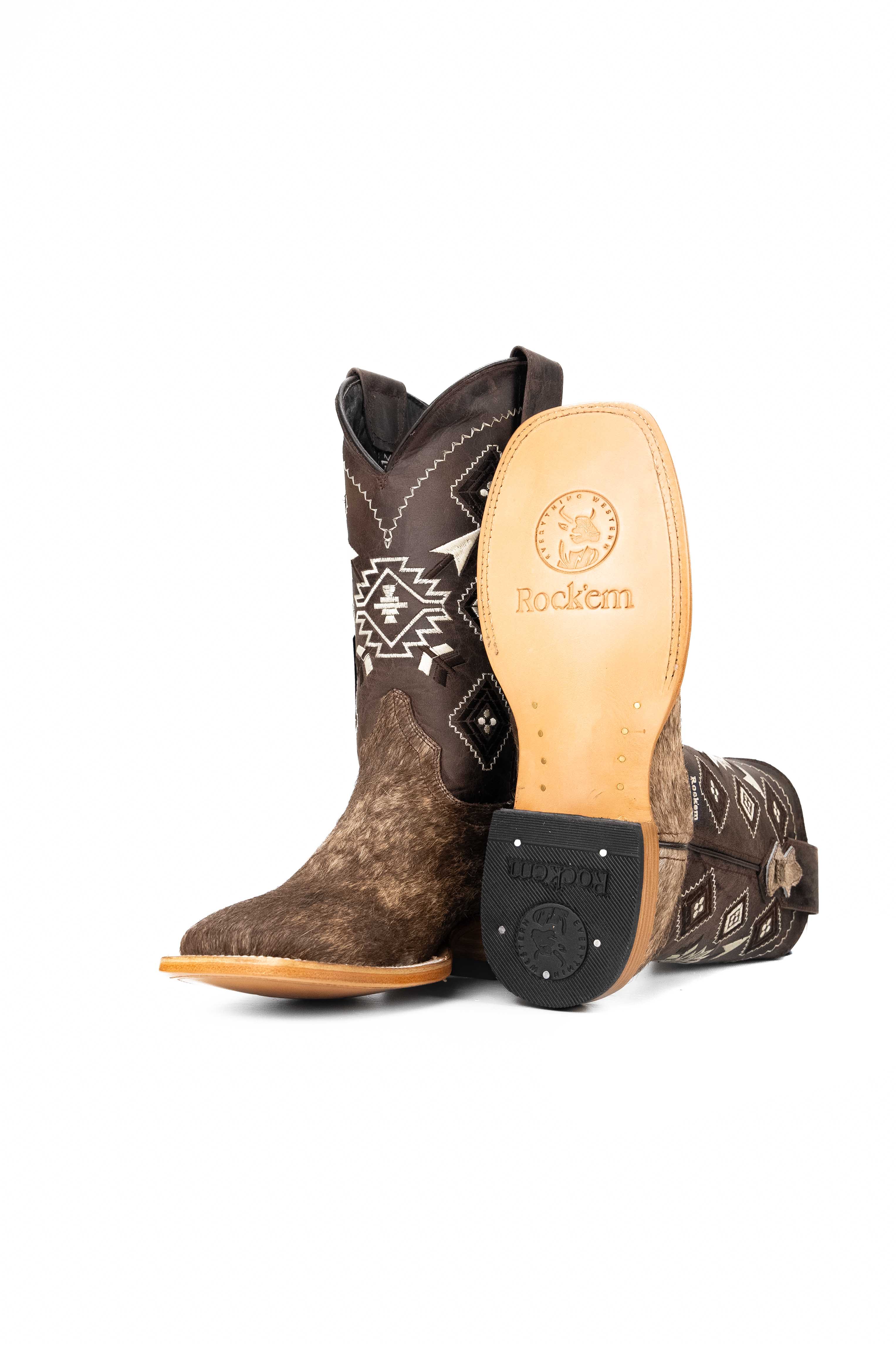 Authentic Men's Cowhide Square Toe Cowboy Boots - Size 7.5 - Western Style Riding Boots for Country Music Festivals & Rodeo Events