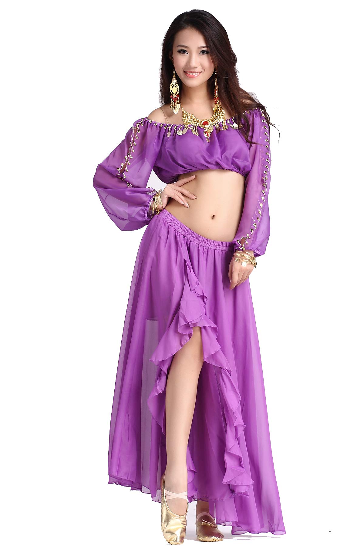 Elegant Long Sleeve Chiffon Belly Dance Top for Women - Perfect for Performances, Practice & Costume Parties