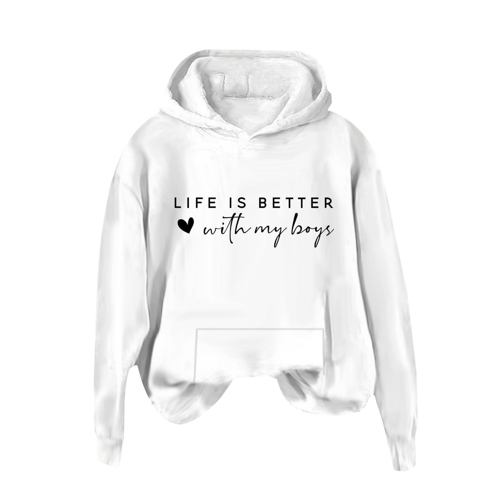 Life Is Better With My Boys Hoodie - Women's Valentine's Day Sweatshirt | Cozy Spring Going Out Tops 2025 | Perfect for Date Nights & Family Outings