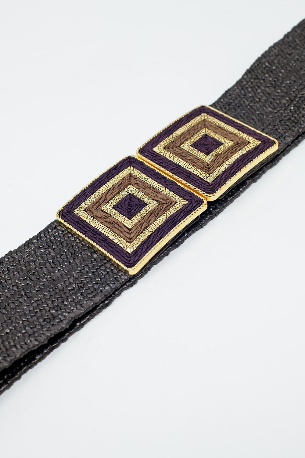 Brown Woven Belt with Square Buckle and Gold Accents - Perfect for Casual Outfits, Office Wear, and Special Occasions
