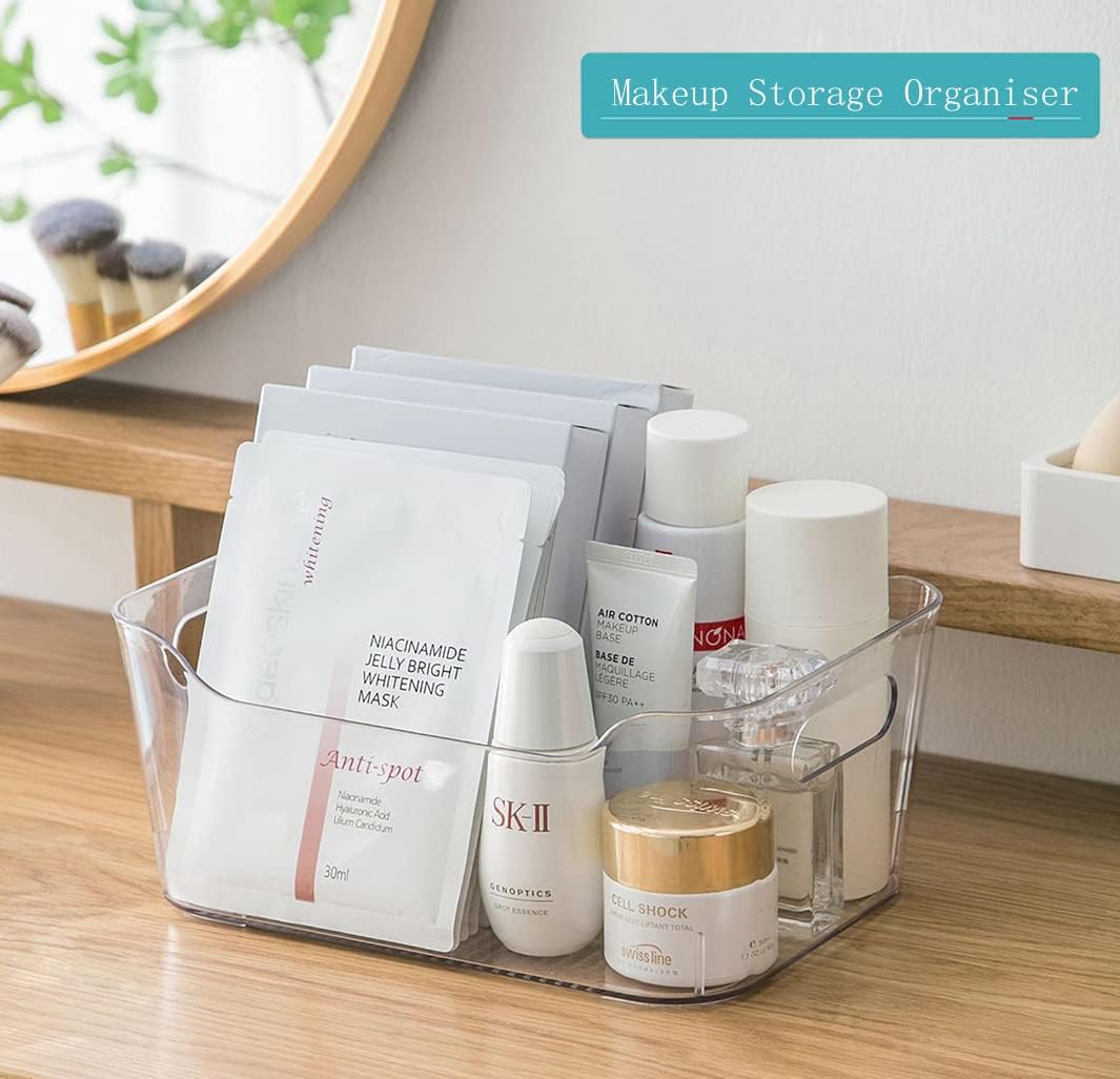 Grace Store 4PCS Clear Plastic Storage Organizers - Versatile Bathroom, Kitchen, Desk & Makeup Organizer Trays for Pantry Cabinet, Countertop & Vanity Organization