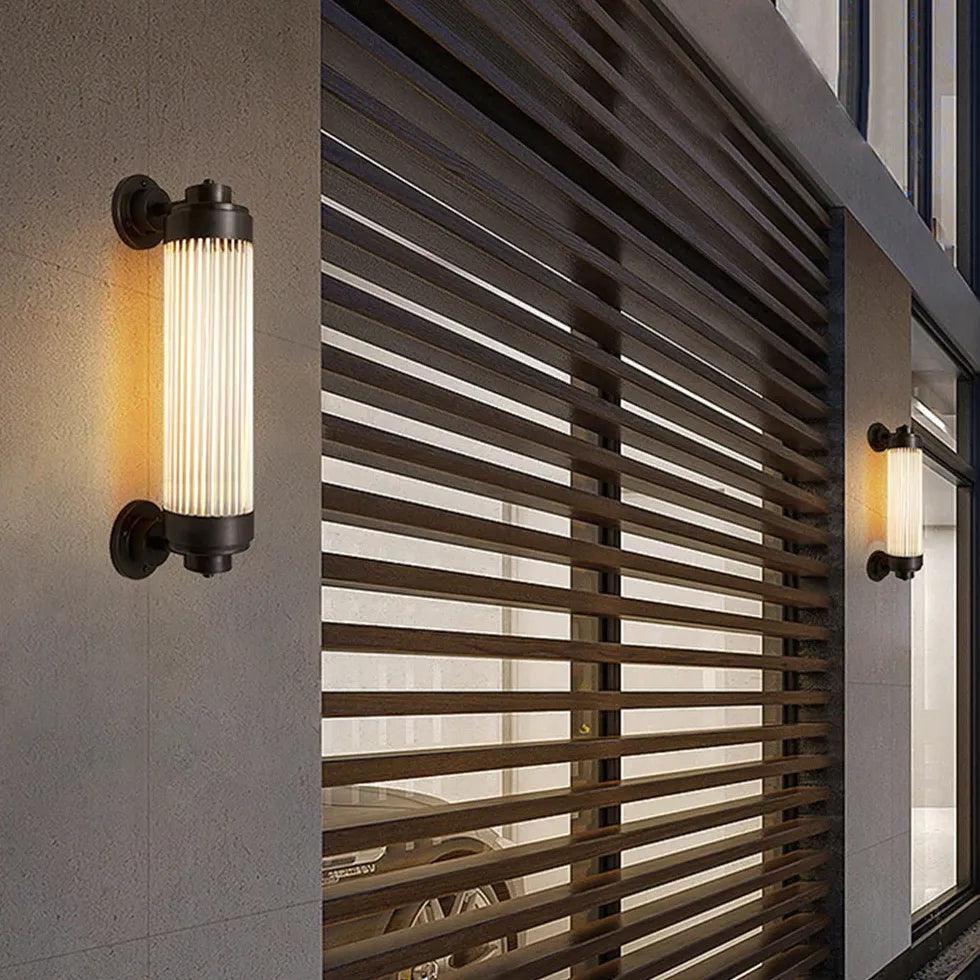 Modern Black Ribbed Glass Wall Light - Waterproof Outdoor Sconce for Porch, Patio, Garden & Entryway Lighting | Durable & Weather-Resistant