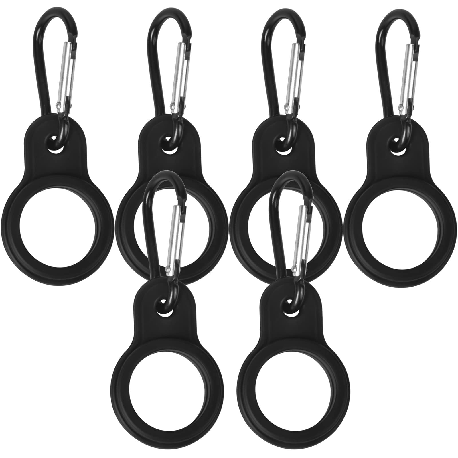 Focenat 6-Pack Silicone Water Bottle Buckle - Portable Hanging Hook with Carabiner Clip for Hiking, Camping, Travel & Outdoor Activities - Durable Black Bottle Carrier Holder for Backpacks, Bikes & Gear