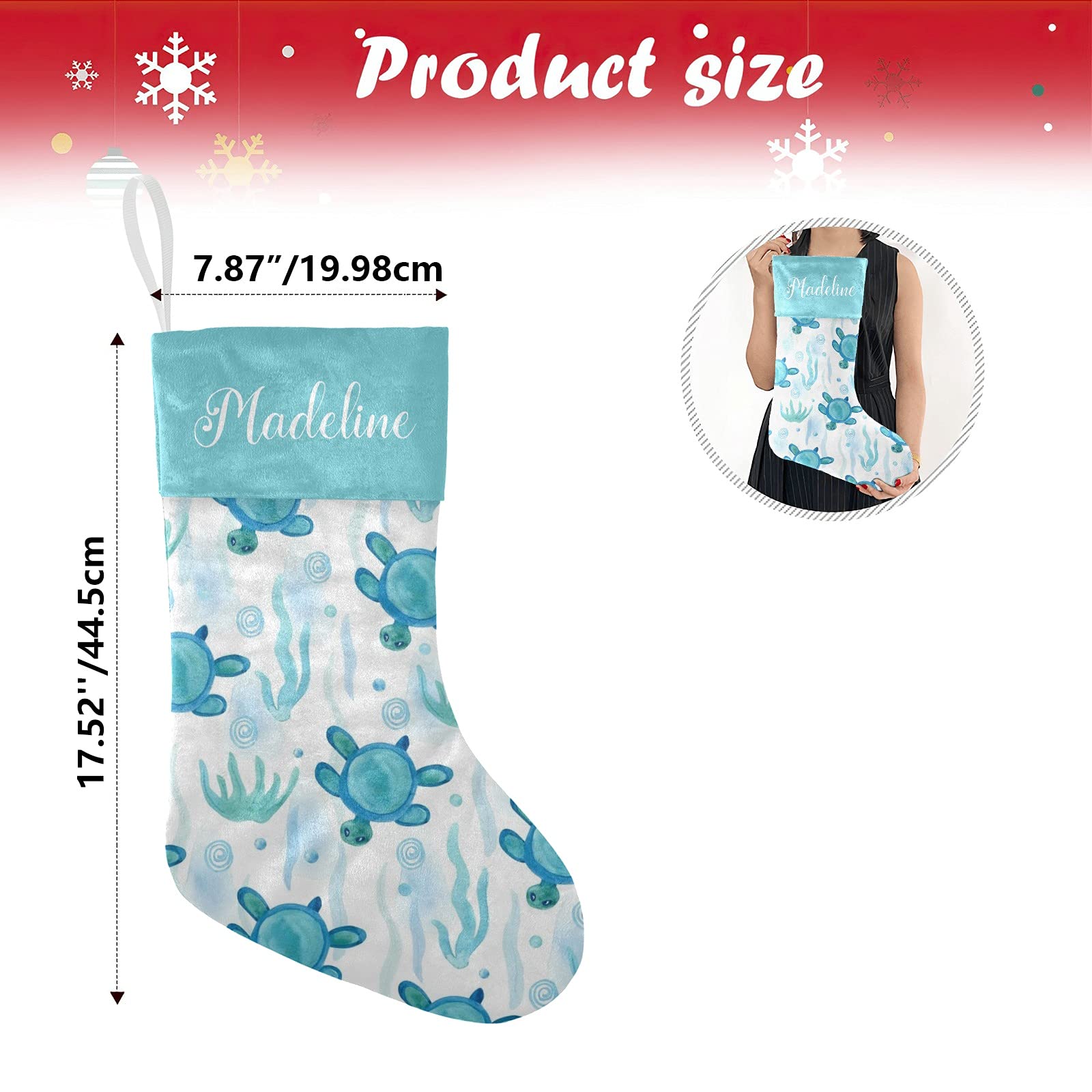 Custom Personalized Christmas Stockings with Bubbles Sea Turtle Weed Design - Fireplace Hanging Socks for Family Holiday Party Decor | Perfect for Xmas Gift Exchange & Festive Home Decoration