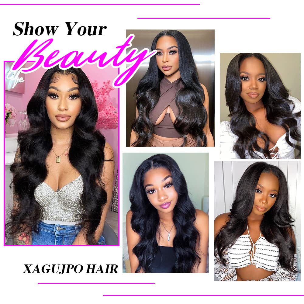 Xagujpo V Part Wig Human Hair Body Wave for Black Women - 100% Remy Human Hair No Sew In No Glue U Part Wig 180% Density Natural Color (26 Inch) - Perfect for Daily Wear, Parties & Special Occasions
