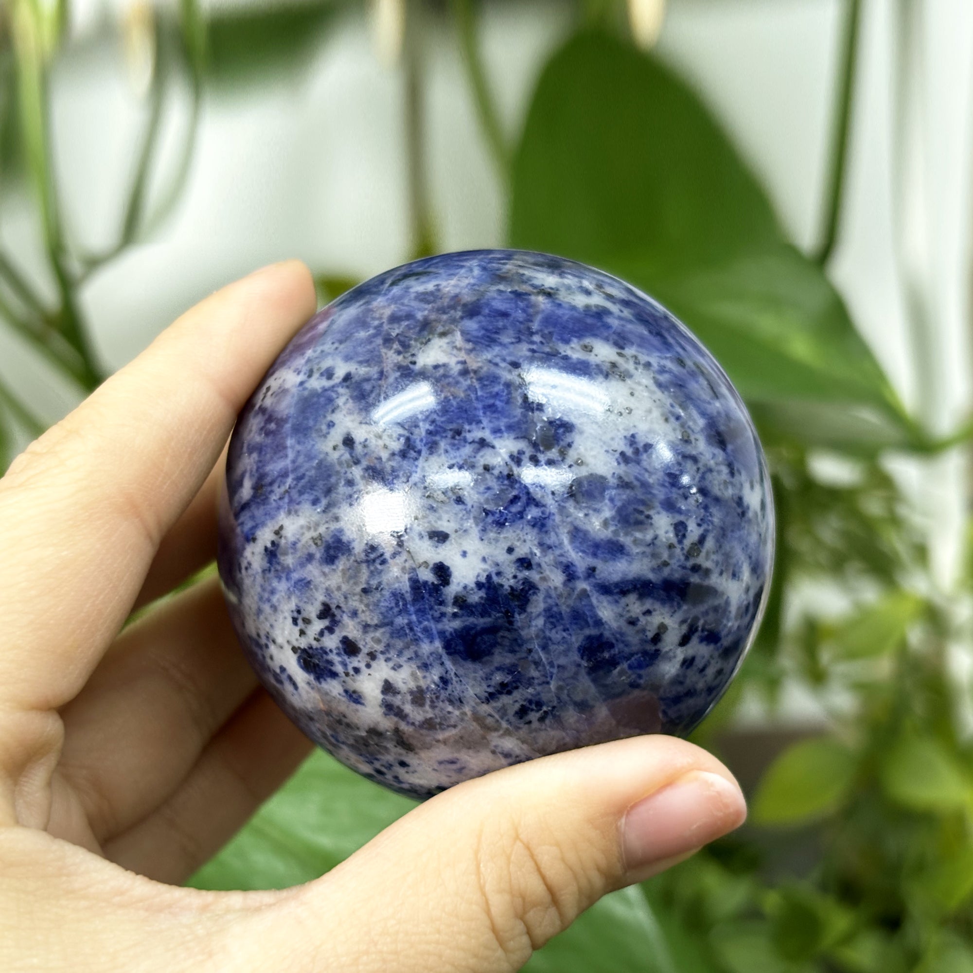 Polished Sodalite Crystal Sphere - Natural Healing Stone for Meditation, Chakra Balancing & Home Decor | Energy Healing, Office Desk Display & Spiritual Gift