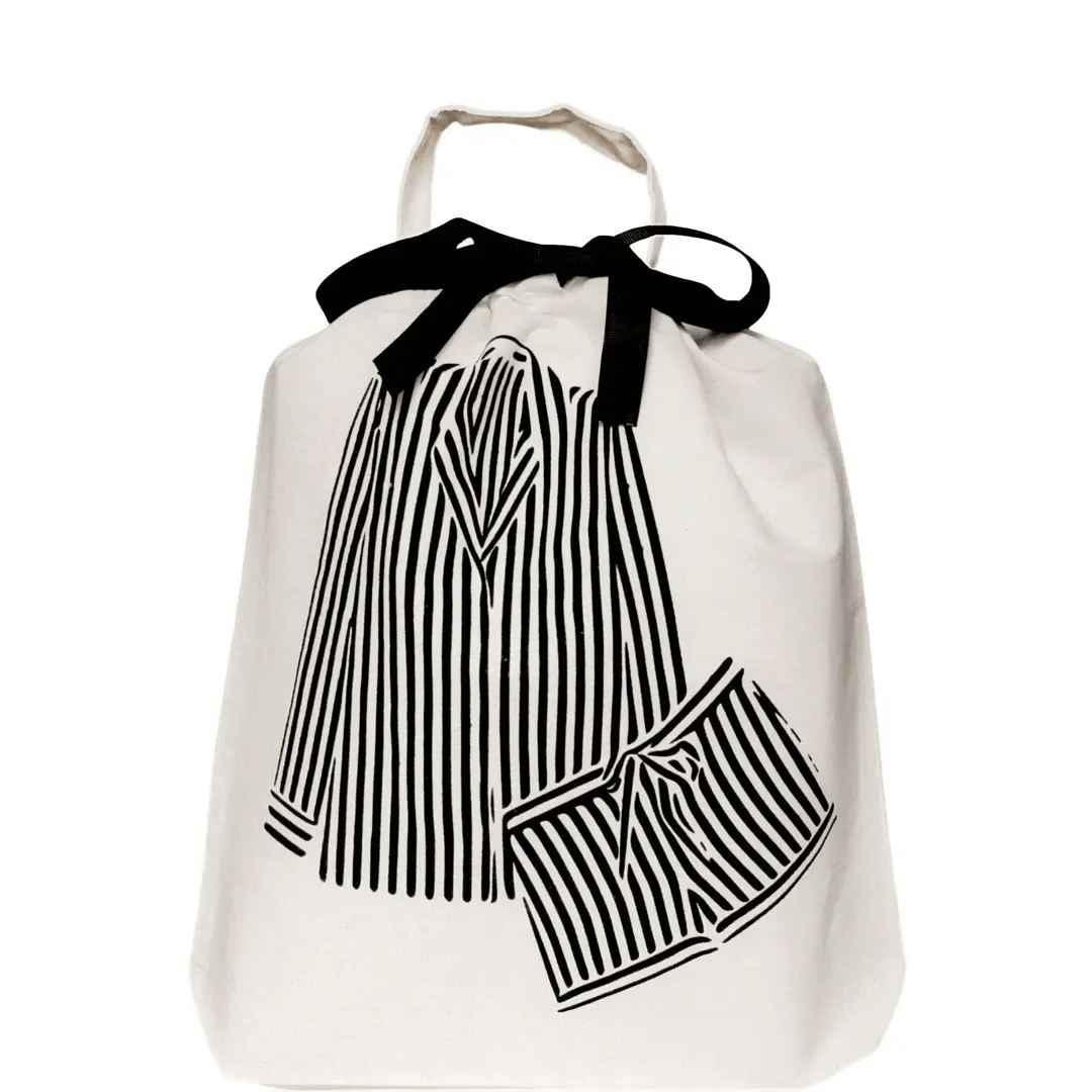 Premium Striped Pajamas Travel Bag - Soft Cream Cotton Sleepwear Organizer for Women & Men | Perfect for Vacation, Business Trips & Overnight Stays