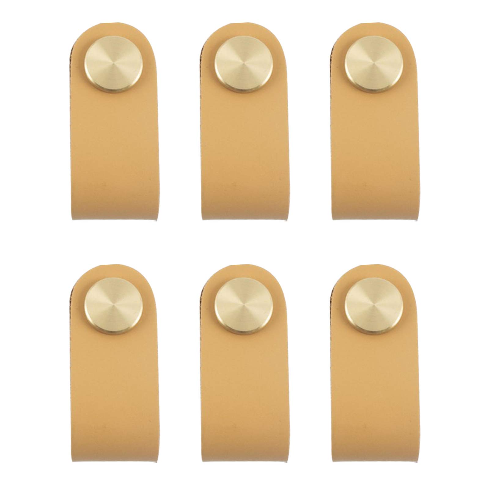 VIDELLY 6-Piece Handmade Leather Cabinet Drawer Pulls - Modern Leather Door Knobs with Brass Screws - Cupboard & Cabinet Hardware for Kitchen, Bathroom & Furniture Decor (True Color)