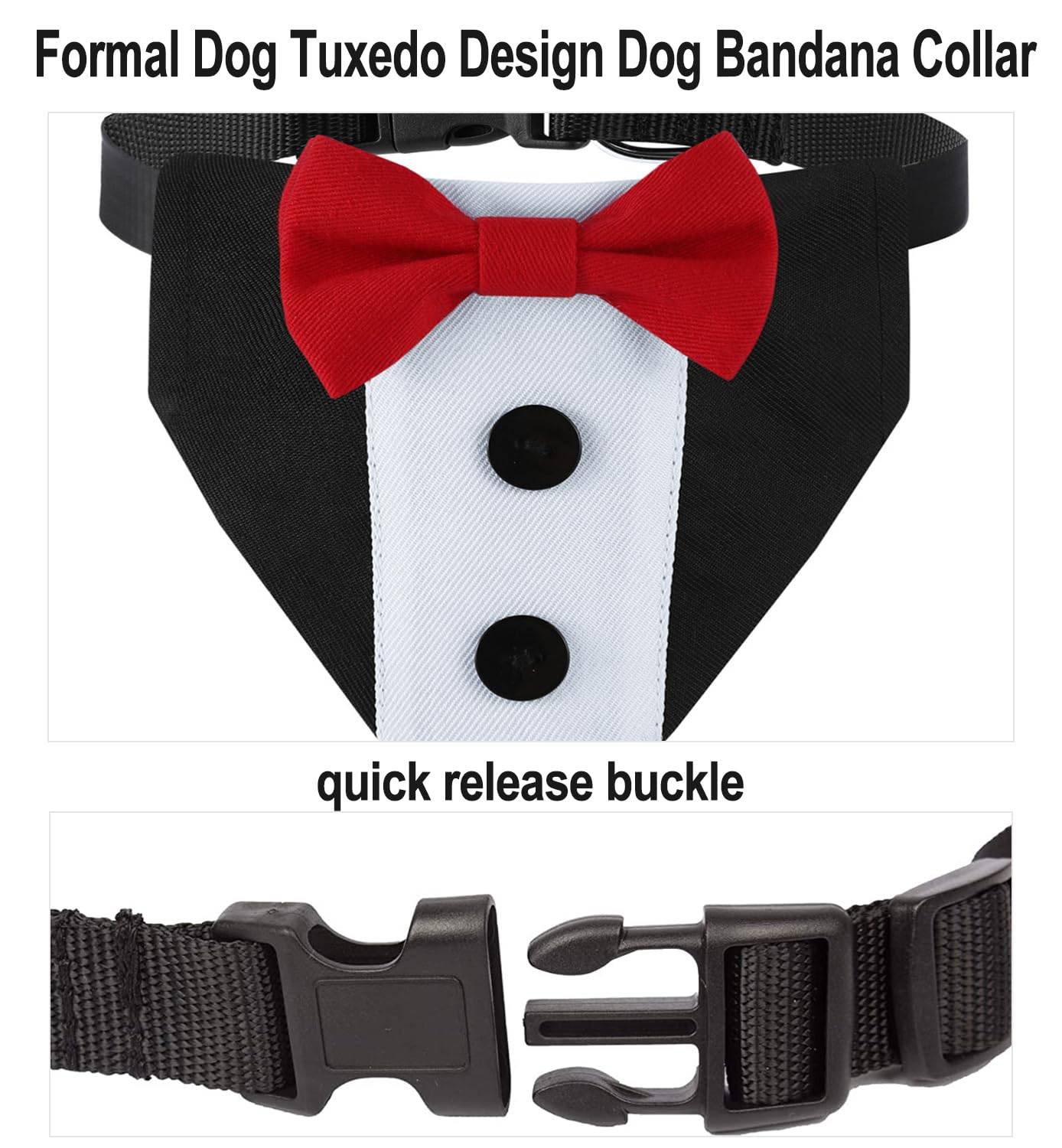 Dog Tuxedo & Adjustable Collar with Red Bow Tie - Formal Wedding & Birthday Outfit for Small, Medium & Large Dogs | Detachable Bow Tie & Scarf for Pet Weddings, Parties & Special Occasions