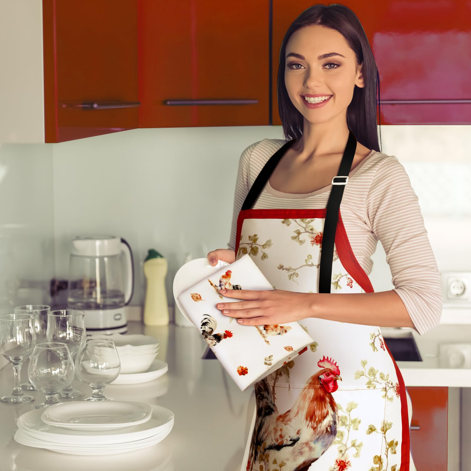 Bencailor 7-Piece Kitchen Towel Set with Oven Mitt, Pot Holder & Apron - Soft Absorbent Cotton for Cooking, Baking, Cleaning - Perfect Housewarming & Birthday Party Gifts for Home Decor