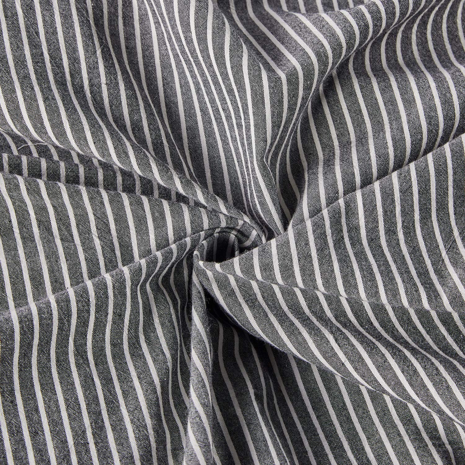 JELLYMONI 100% Washed Cotton Duvet Cover Set King Size - 3 Piece Pinstripe Bedding Set with Button Closure, Black & White Striped Pattern (Comforter Not Included) | Soft Breathable Luxury Bedding for Master Bedroom, Guest Room & Vacation Homes