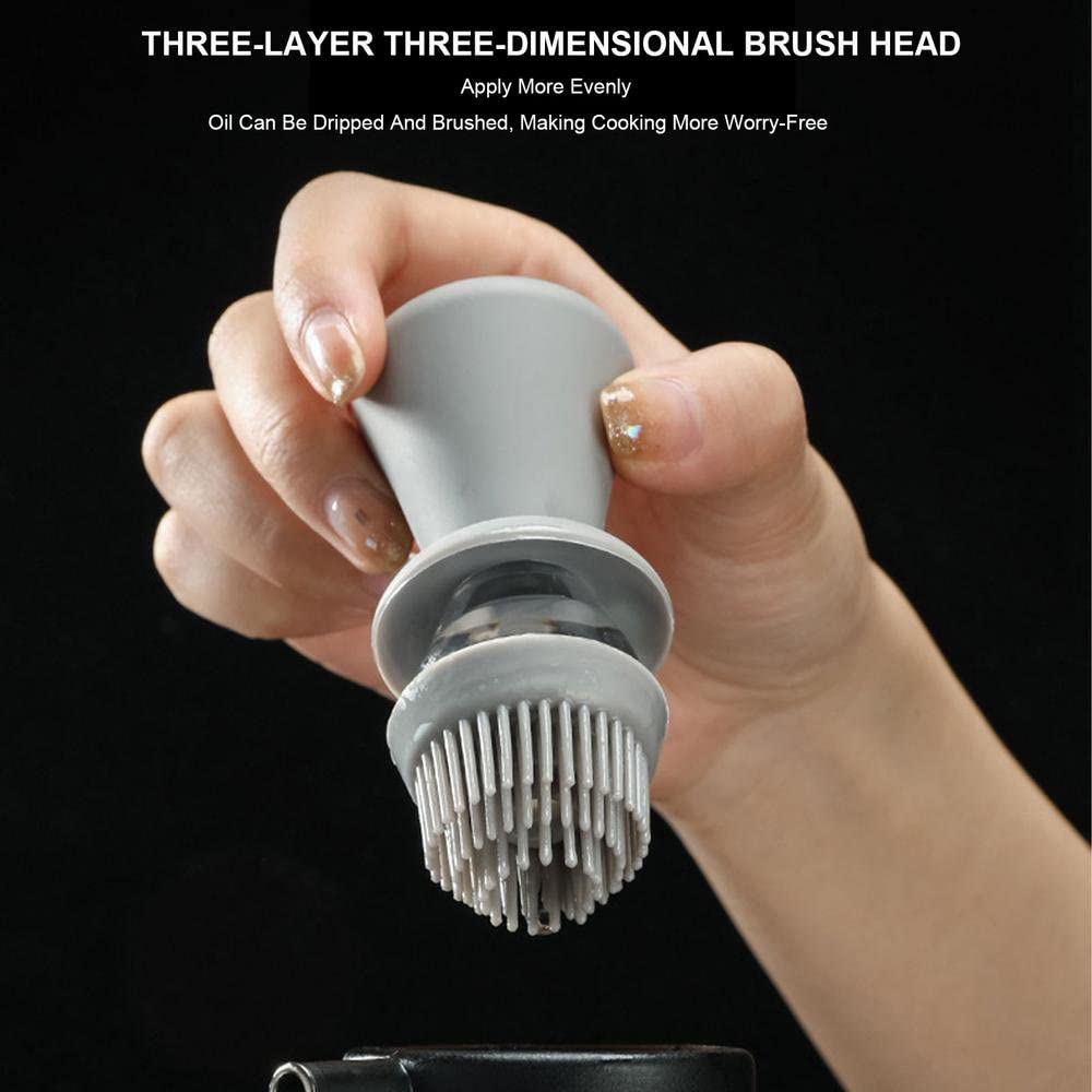 Premium Glass Olive Oil Bottle with Silicone Brush - 2-in-1 Oil Dispenser for Cooking, Frying, Baking & BBQ - Perfect for Kitchen, Air Fryer & Pancake Making (Grey)
