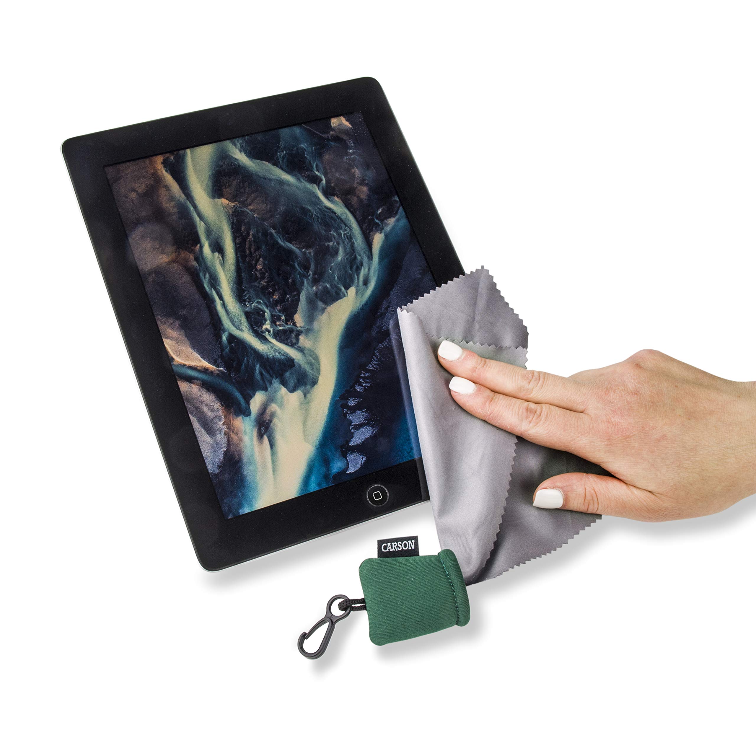 Carson Microfiber Lens Cleaning Cloth for Glasses, Phone, Tablet, Camera & Optics - 6.25x6.25 Inch Green (SN-40GR) - Gentle Scratch-Free Cleaning for Eyewear, Screens & Lenses