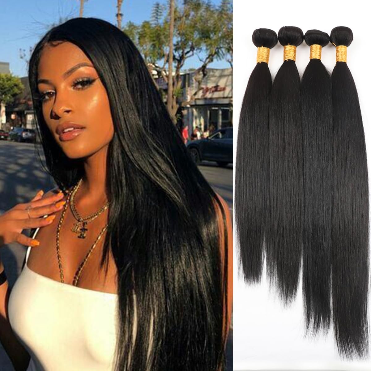 100% Unprocessed Brazilian Virgin Human Hair Bundles - Straight 18 20 22 24 Inches Natural Color for Women | Perfect for Weaves, Extensions & Styling