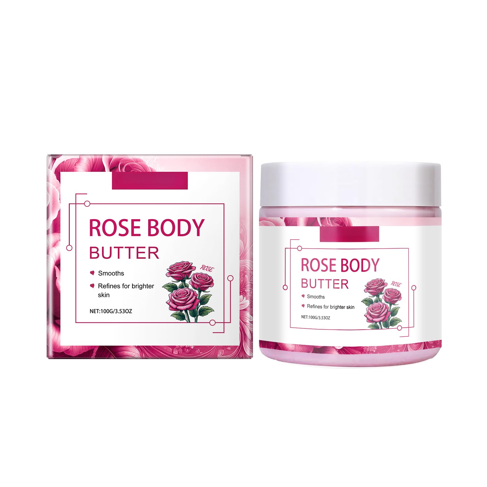 Natural Rose Extract Body Butter - Hydrating & Nourishing Skin Cream for Smooth & Refined Skin | Non-Greasy Fast Absorbing Body Moisturizer with Delightful Rose Fragrance | Perfect for Dry Skin Care & Daily Hydration (1 Pcs)