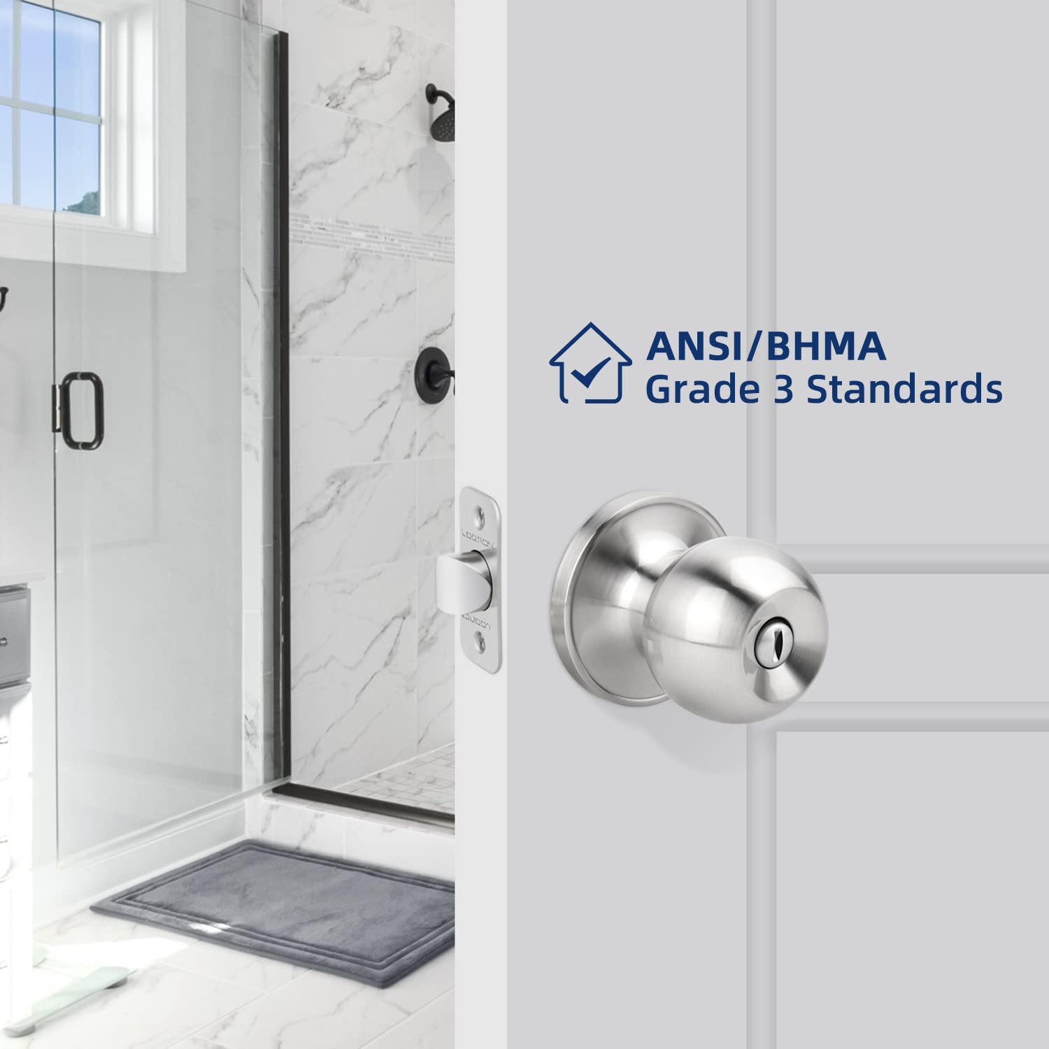 Keyless Ball Door Knob - Satin Nickel Privacy Lock for Bedroom & Bathroom - Easy Installation
