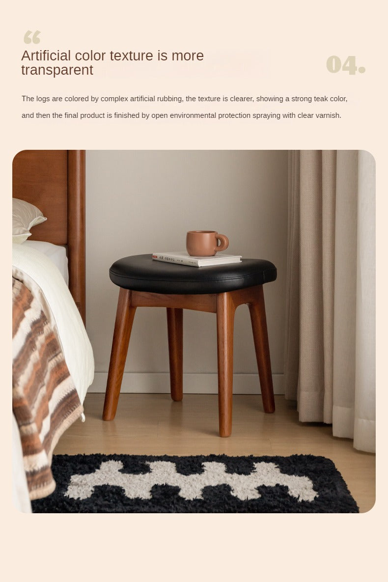 Premium Oak & Cherry Solid Wood Makeup Stool - Soft Cushioned Vanity Seat for Dressing Table, Bedroom, and Salon Use