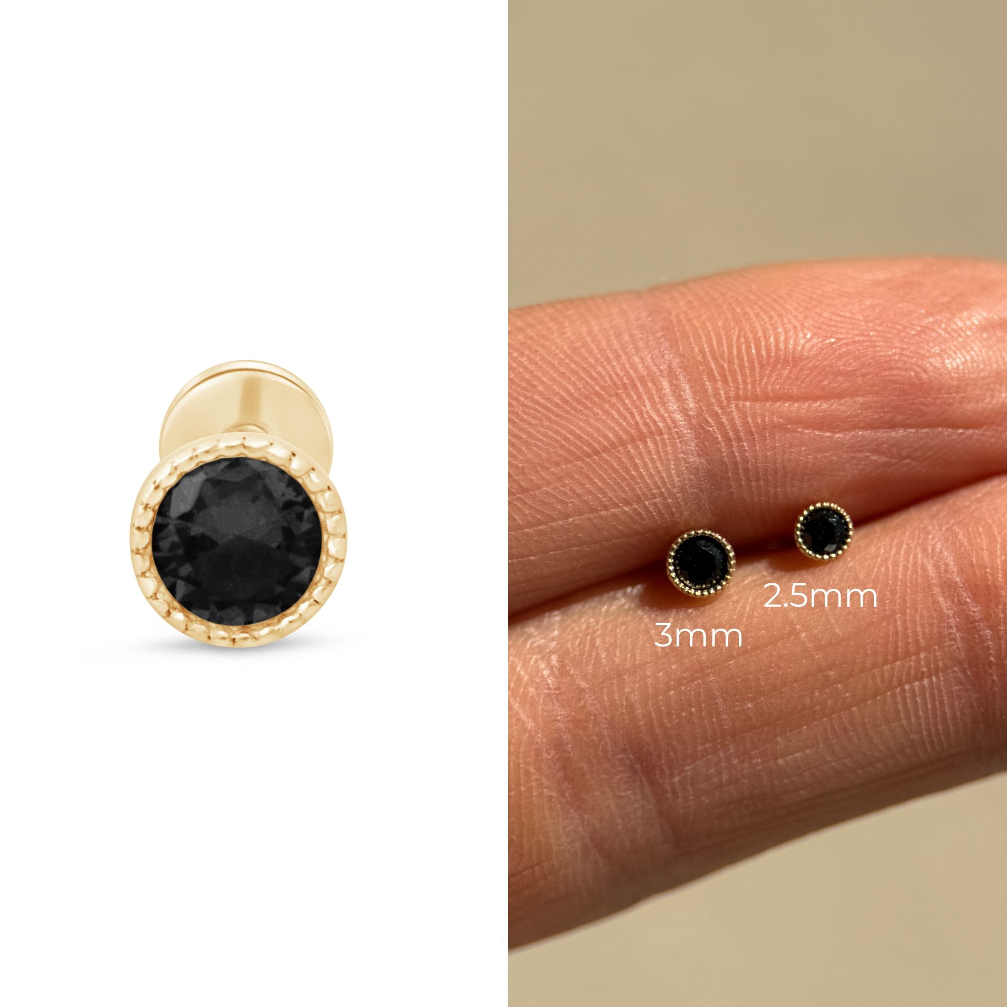 14k Yellow Gold Black Onyx Flat Back Stud Earrings with Milgrain Detail - Perfect for Everyday Wear, Parties & Special Occasions