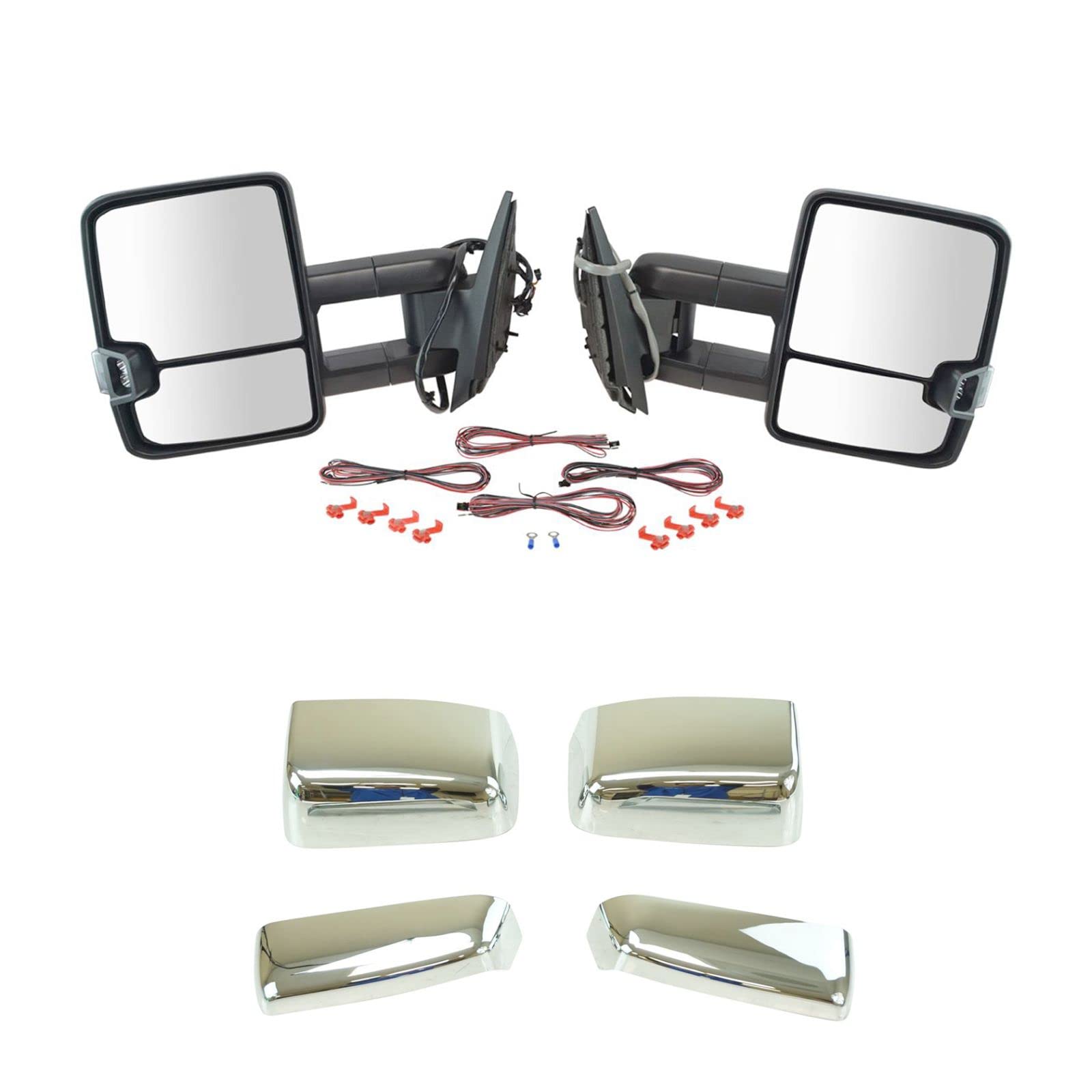 LED Heated Signal Marker Spotlight with Mirror Power - Black & Chrome Caps for Motorcycle, ATV, and Truck Safety Lighting