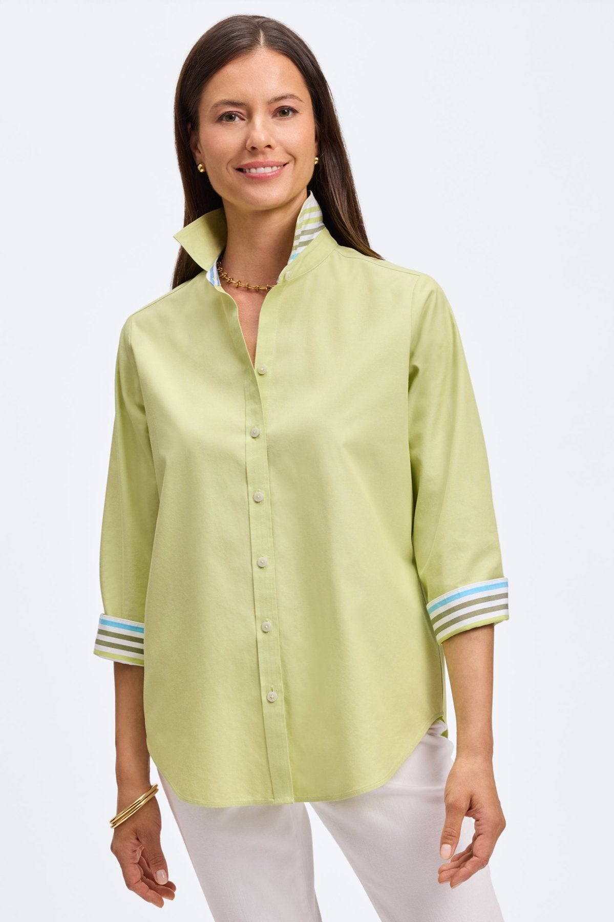 Margie No Iron Pinpoint 3/4 Sleeve Shirt for Women - Wrinkle-Free Comfort Office Wear & Business Casual Attire