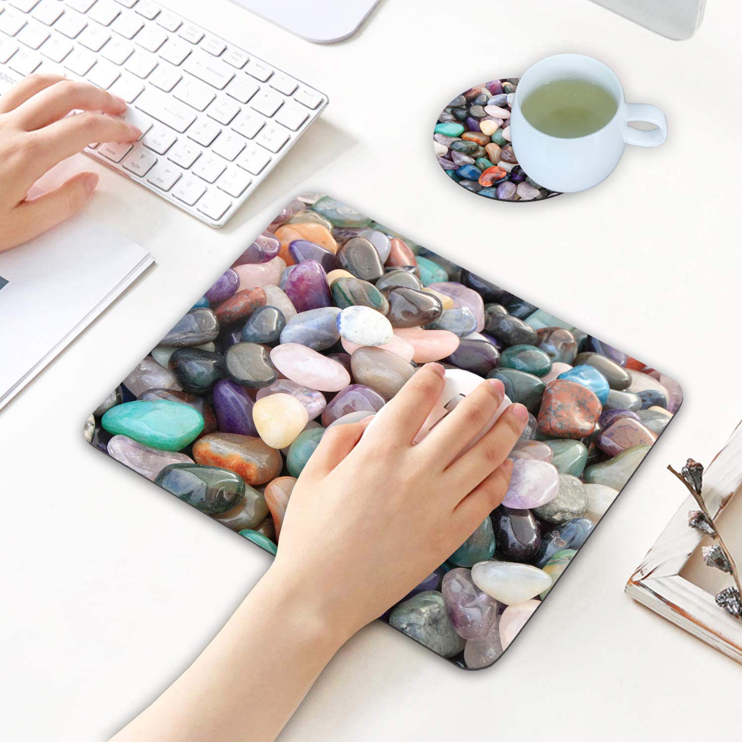 Non-Slip Cobble Mouse Pad and Coasters Set - Rubber Base Rectangle Mouse Pad for Laptop, Computer & Office Accessories - Perfect for Gaming, Work & Home Office Setup