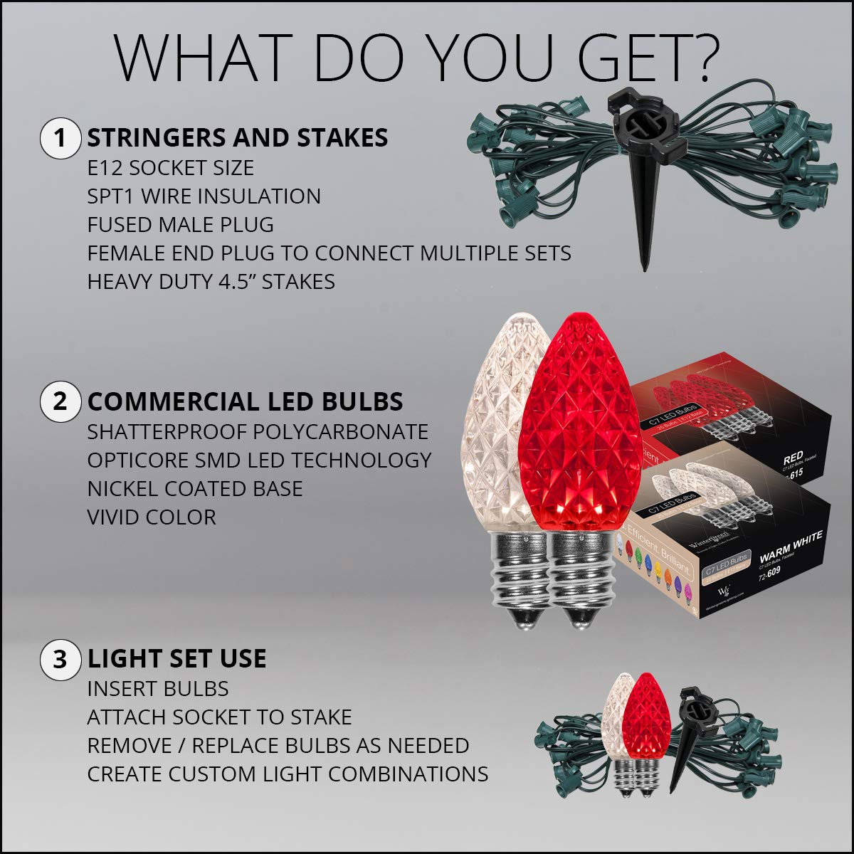 OptiCore LED C7 Christmas Lights - Red & Warm White for Pathway & Driveway