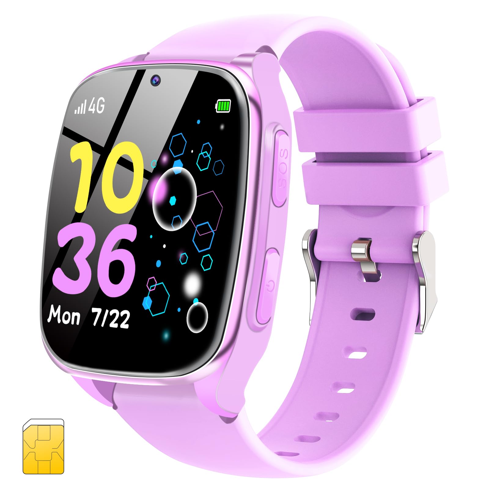 4G Kids Smart Watch with SIM Card - GPS Tracker, Camera, Music, Games & Learning Apps for Boys & Girls Ages 4-12 | Perfect for School, Outdoor Play & Parental Monitoring (Purple)