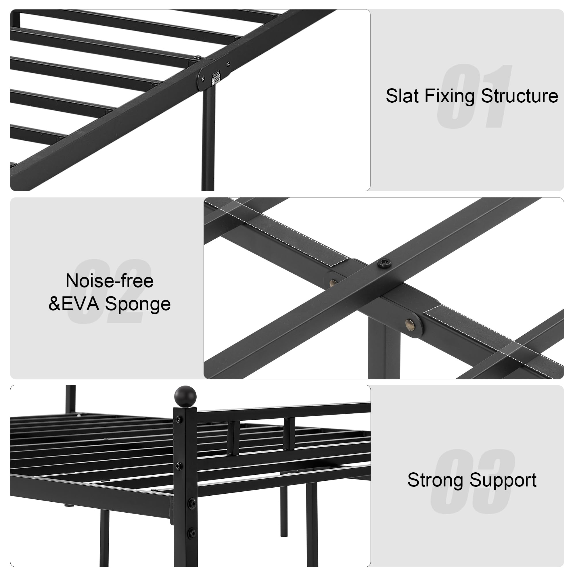 VECELO Queen Size Bed Frame with PU Upholstered Headboard - Heavy Duty Metal Platform Bed with 12 Inch Under Bed Storage, No Box Spring Needed, Black - Perfect for Small Bedrooms, Guest Rooms & Modern Apartments