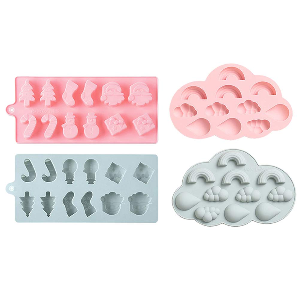 4-Piece Creative DIY Ice Cube & Baking Molds Set - Adorable Silicone Molds for Cocktails, Desserts & Crafts (Blue & Pink) - Perfect for Parties, Home Baking & DIY Projects