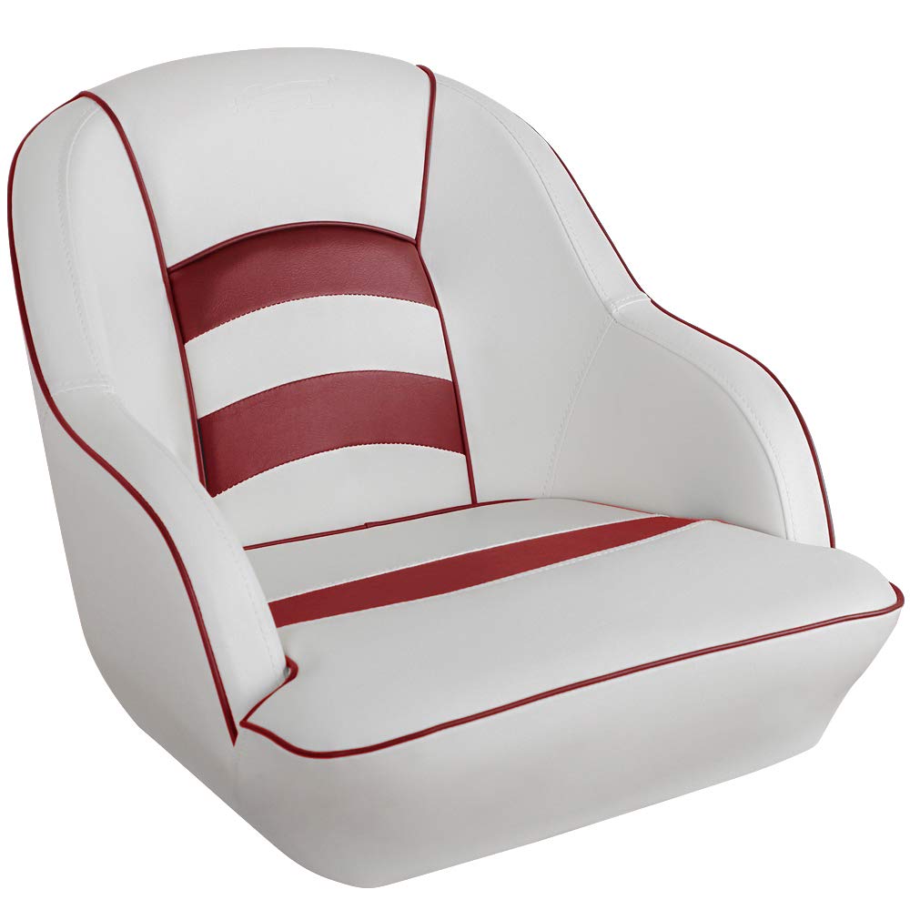 MSC Bucket Pontoon Boat Seat - White & Red - Comfortable & Durable Marine Seating for Fishing, Relaxing & Boating Adventures