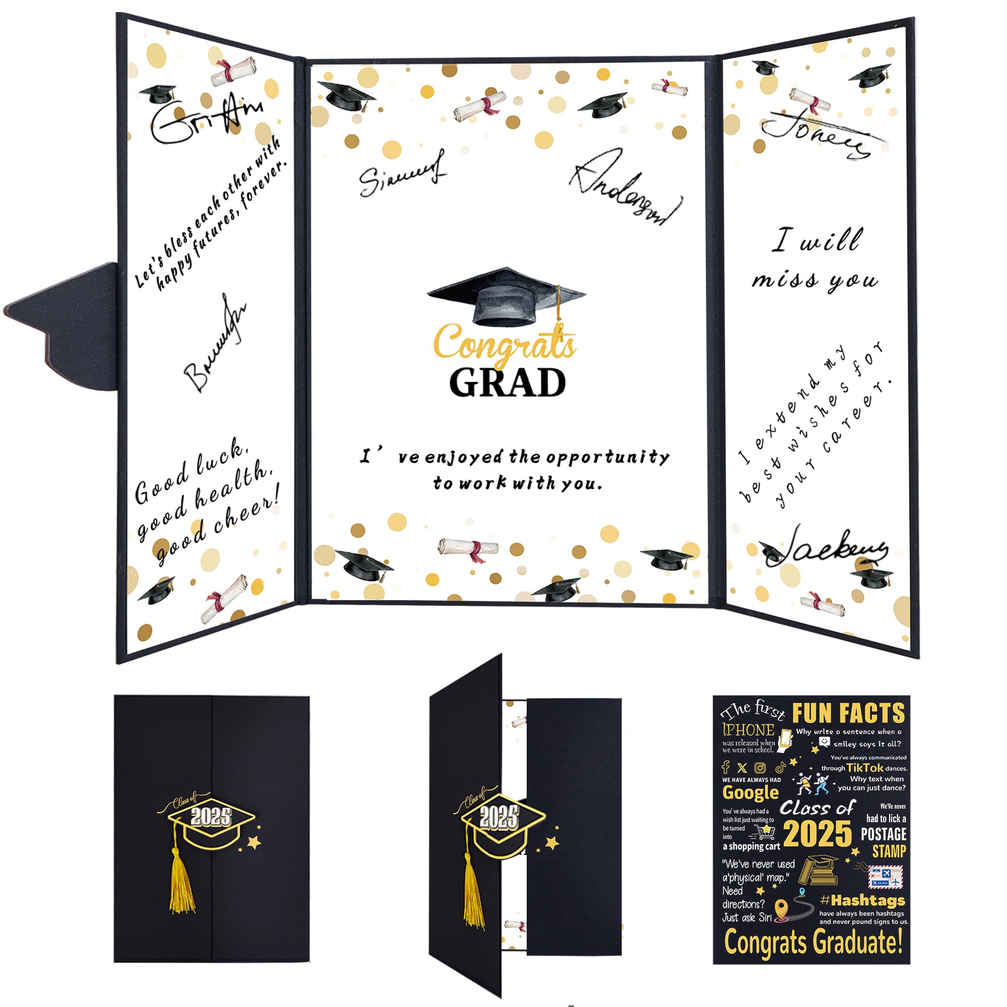 Black Gold Class of 2025 Graduation Party Decorations - Alternative Signature Guest Book & Signing Card Board - Perfect for Graduation Gifts & Celebration Decor (Graduation Party, Senior Year Memories, Commencement Ceremony)