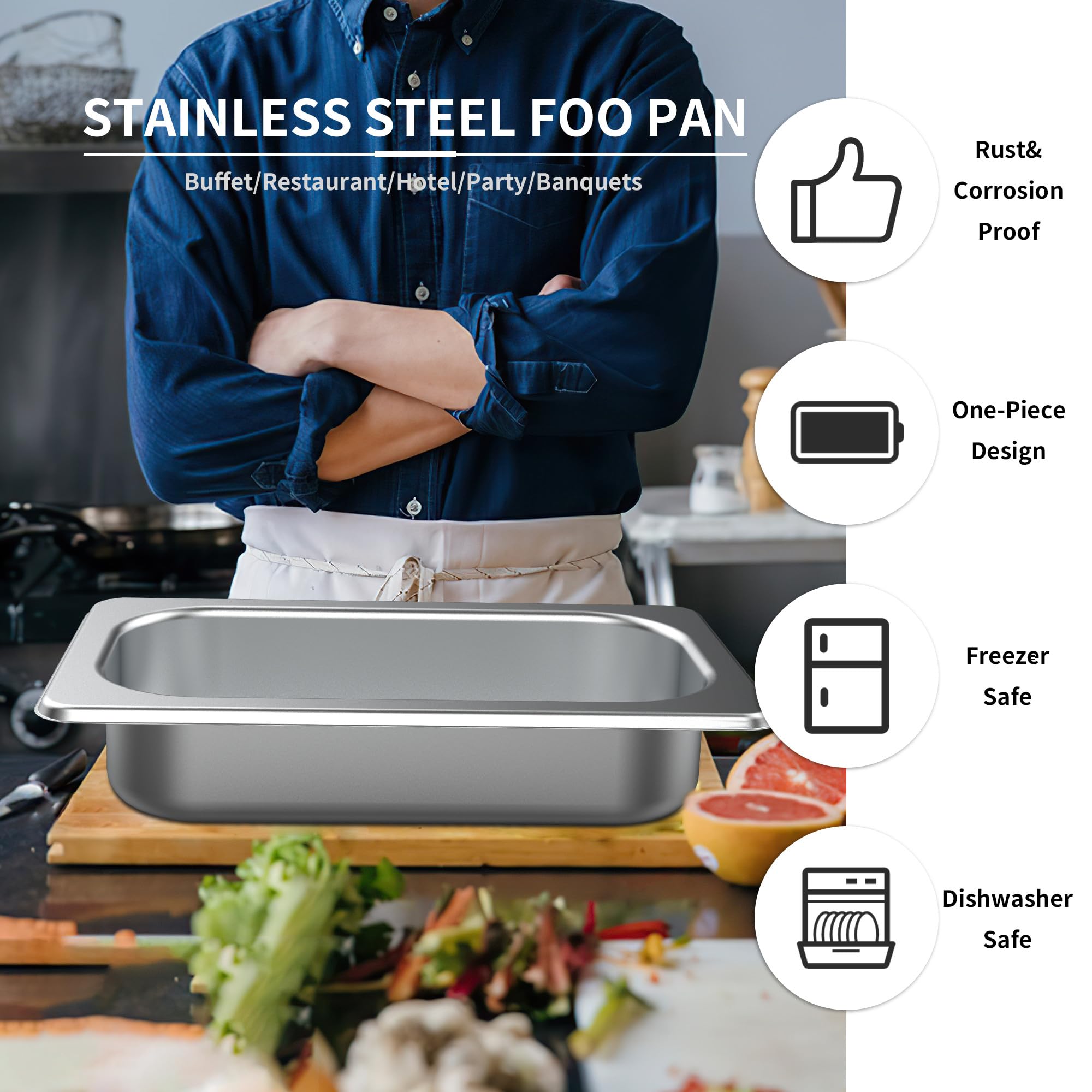 6 Pack Stainless Steel 1/4 Size Hotel Pans with Lids - 4 Inch Deep Commercial Food Steam Table Pans for Buffet Catering, Restaurant Kitchen & Food Service - Perfect for Food Storage, Meal Prep & Steam Table Serving