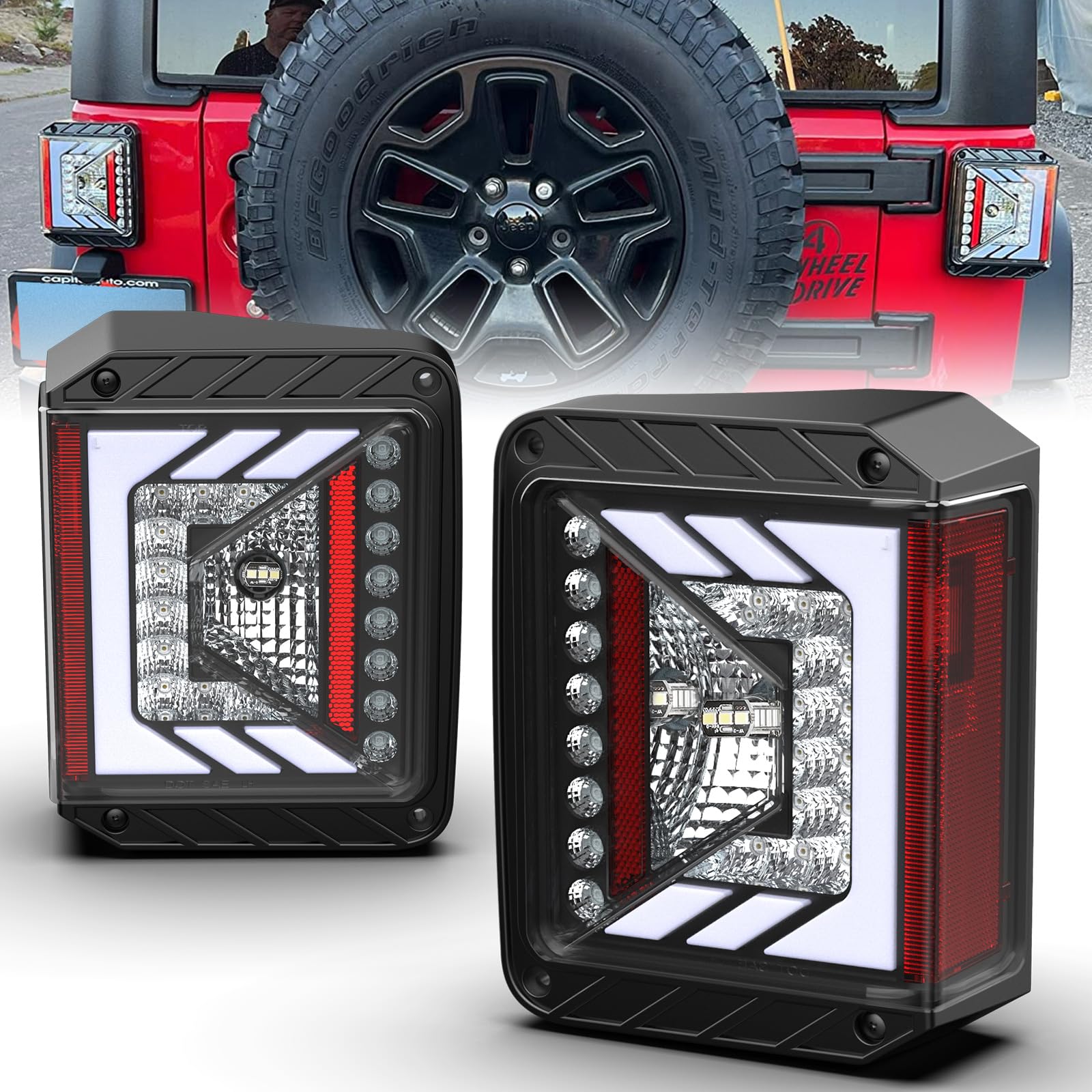 LED Tail Lights Assembly for Jeep Wrangler JK 2007-2018 - Direct Replacement Rear Tail Lamps with Clear Lens (Plug & Play) - 1 Pair - Perfect for Off-Roading & Night Driving