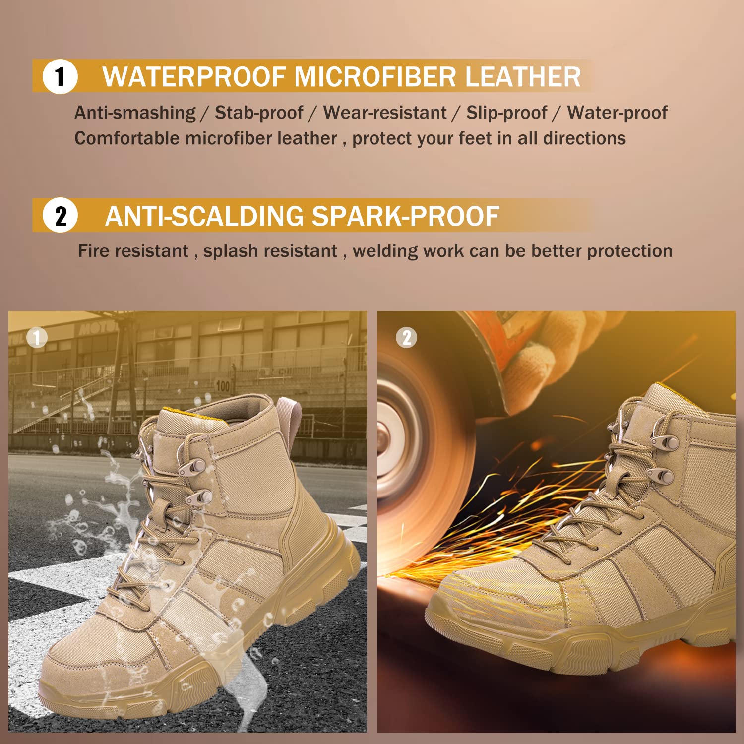 **Steel Toe Work Boots for Men & Women - Waterproof, Slip-Resistant Safety Shoes for Construction & Outdoor Work - Heavy Duty Protective Footwear**