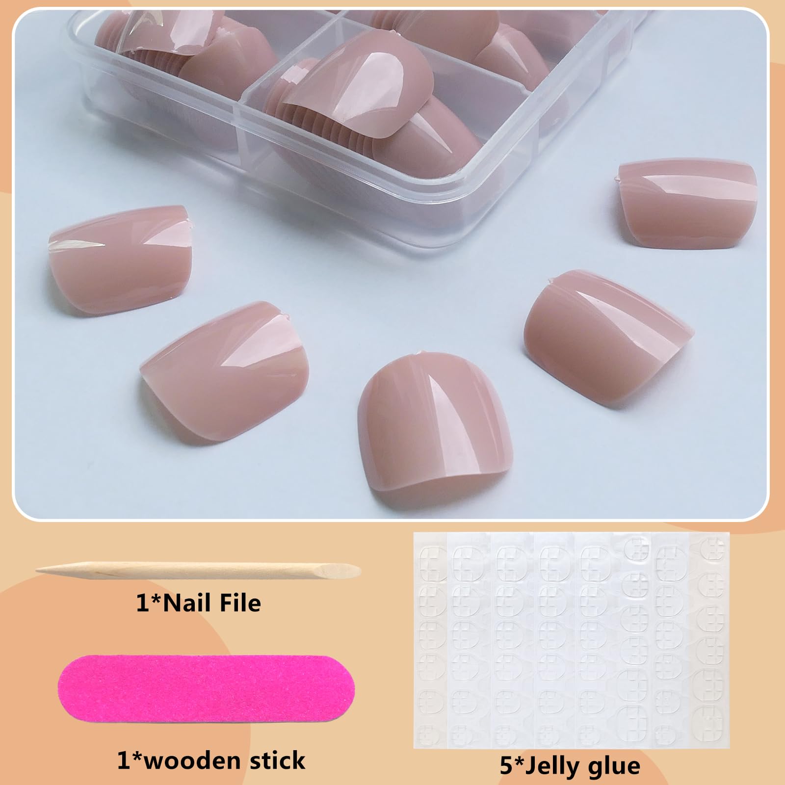 240PCS Short Square Press On Toenails - Glossy Acrylic Fake Nails for Women | Natural Nude Color | Easy Application & Long Lasting | Perfect for Pedicures, Vacations & Summer Sandal Season