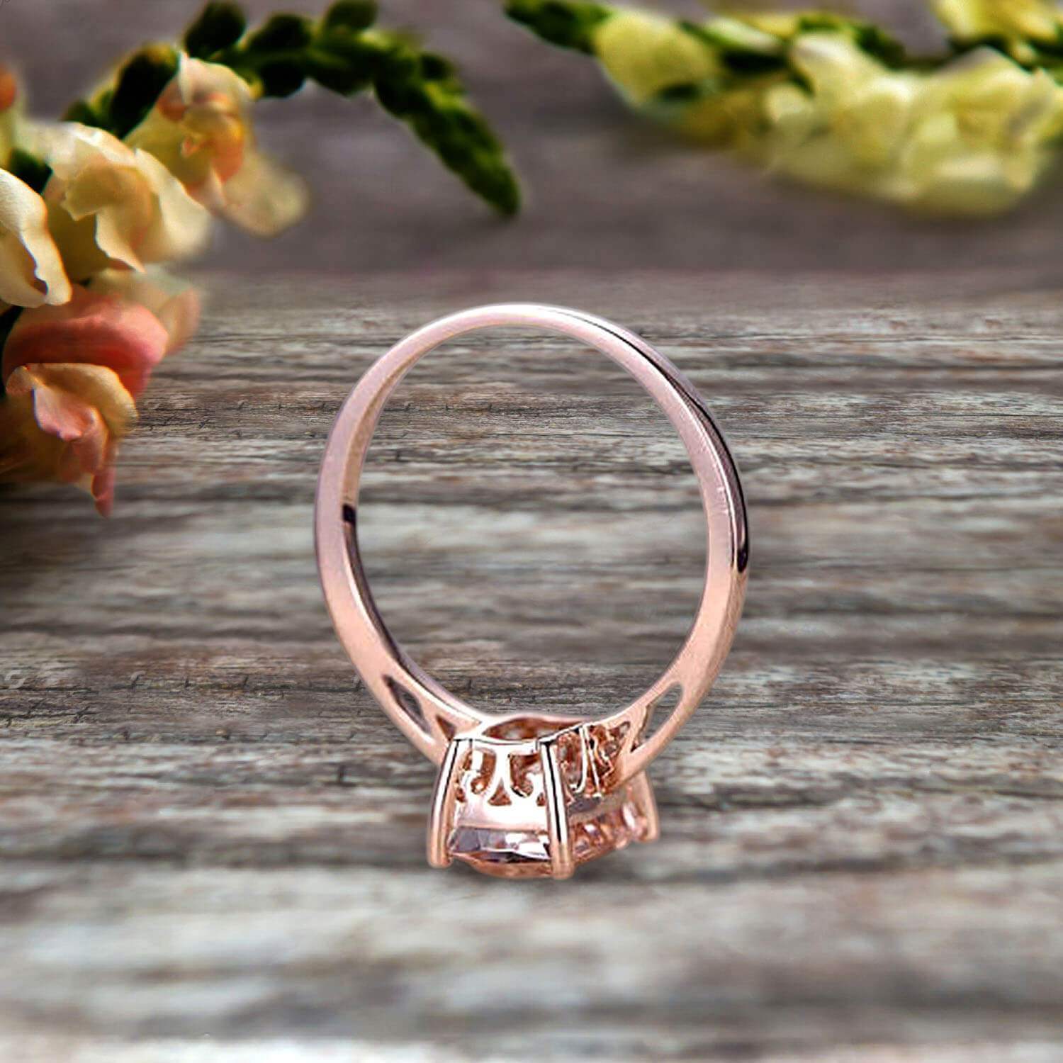 10K Rose Gold Cushion Cut Pink Morganite Engagement Ring - Solitaire Promise Ring for Women, Anniversary Gift, Personalized Bridal Jewelry - Perfect for Proposals, Weddings & Romantic Occasions
