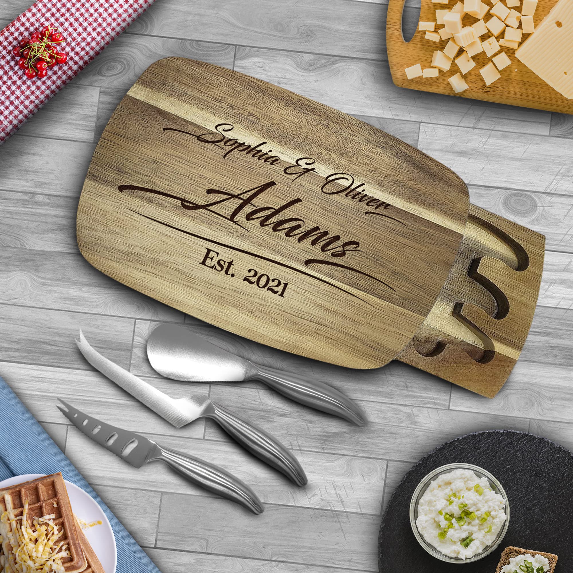 Personalized Engraved Cheese Board with Names - Monogrammed Charcuterie Platter for Couples - Custom Wedding & Engagement Gift - Perfect for Anniversary, Housewarming & Dinner Parties
