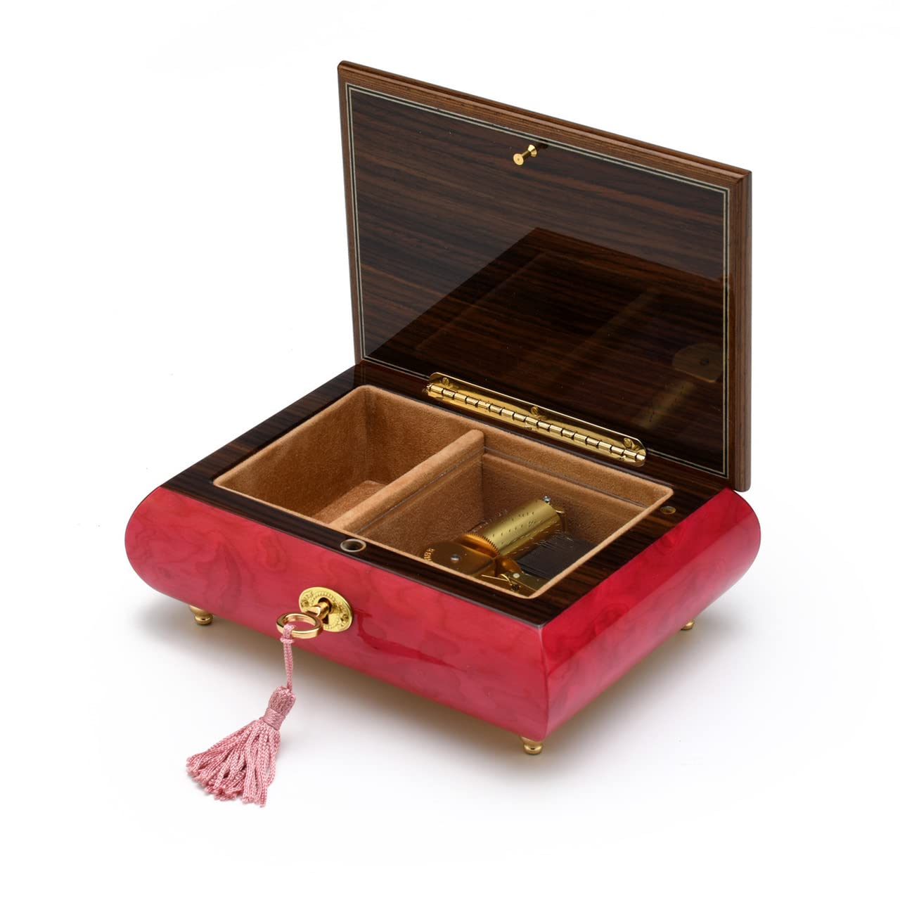 Elegant 23-Note Italian Red Wine Floral Inlaid Musical Jewelry Box with Lock & Key - 'Jesus Loves Me' Melody - Perfect for Gift Giving, Jewelry Storage & Home Décor