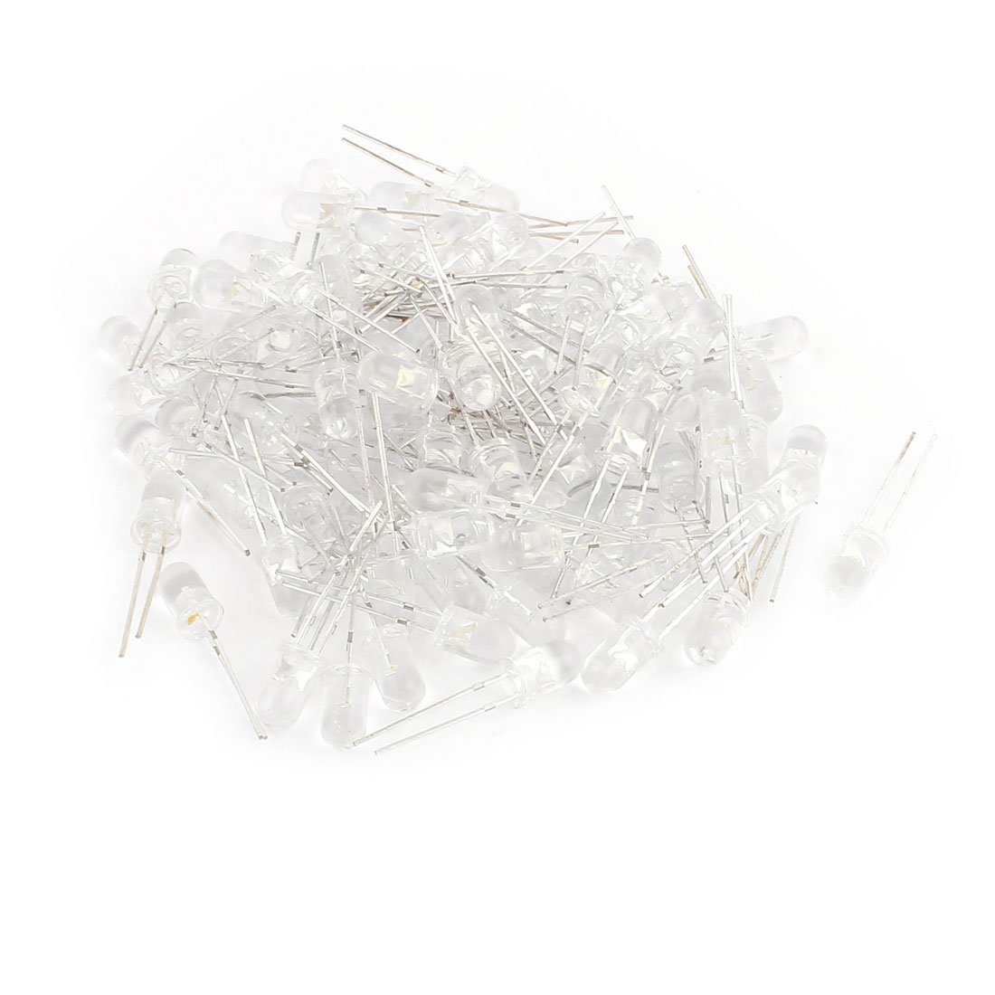 IIVVERR 100-Pack 5mm White LED Bulbs - Water Clear Lens, High Brightness Diodes for DIY Electronics, Circuit Boards, and Decorative Lighting Projects