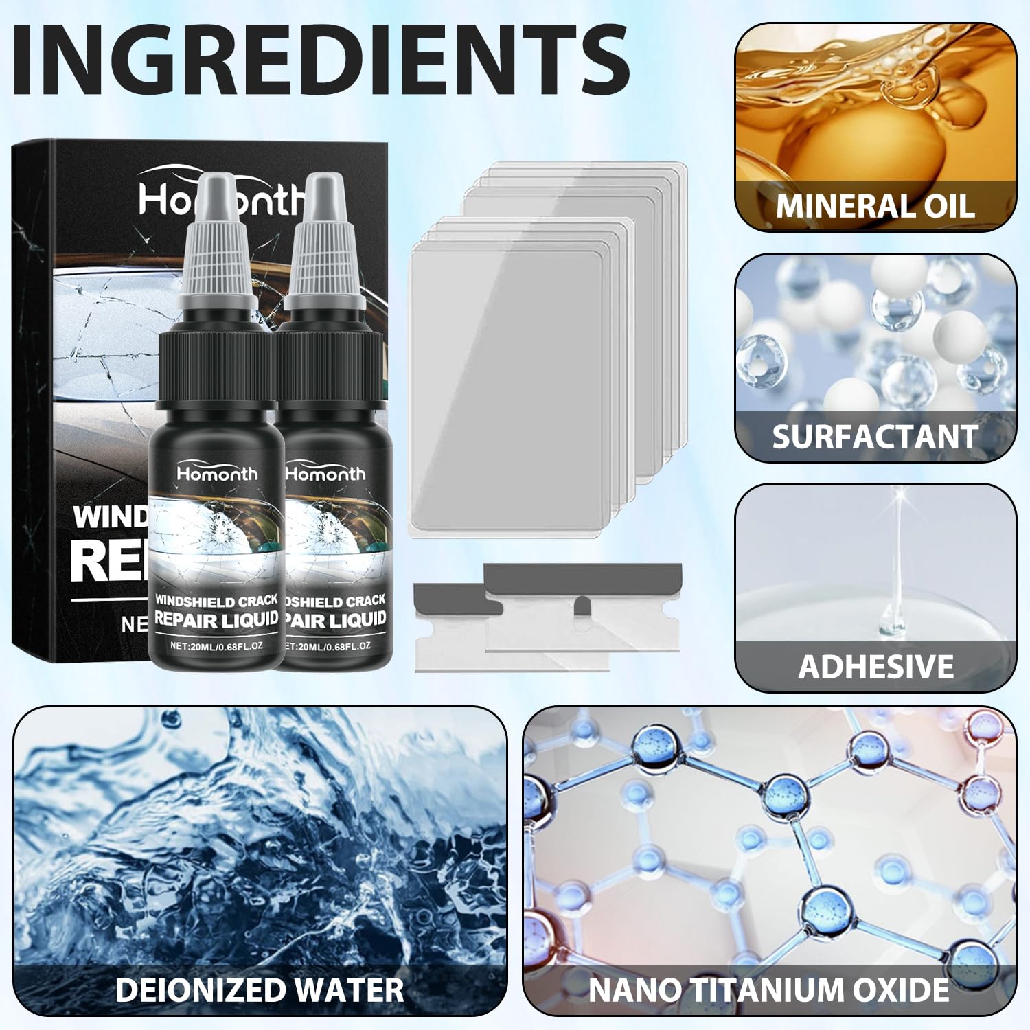 2024 Windshield Crack Repair Kit - 2 Sets with Repair Fluid & Tools for Car Window Glass Scratches, Chips & Cracks - DIY Auto Glass Repair Solution for Home & Roadside Emergencies