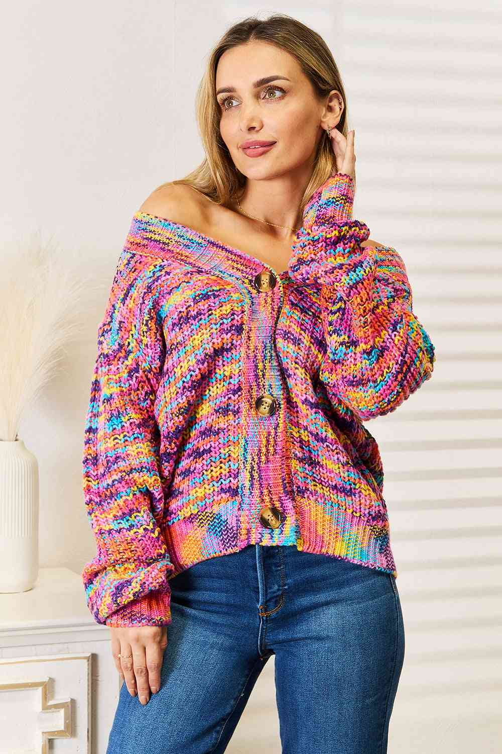Stylish Multi-Color V-Neck Long Sleeve Cardigan Sweater for Women | Soft & Comfortable Knitwear | Perfect for Office, Casual Outfits & Fall Layering