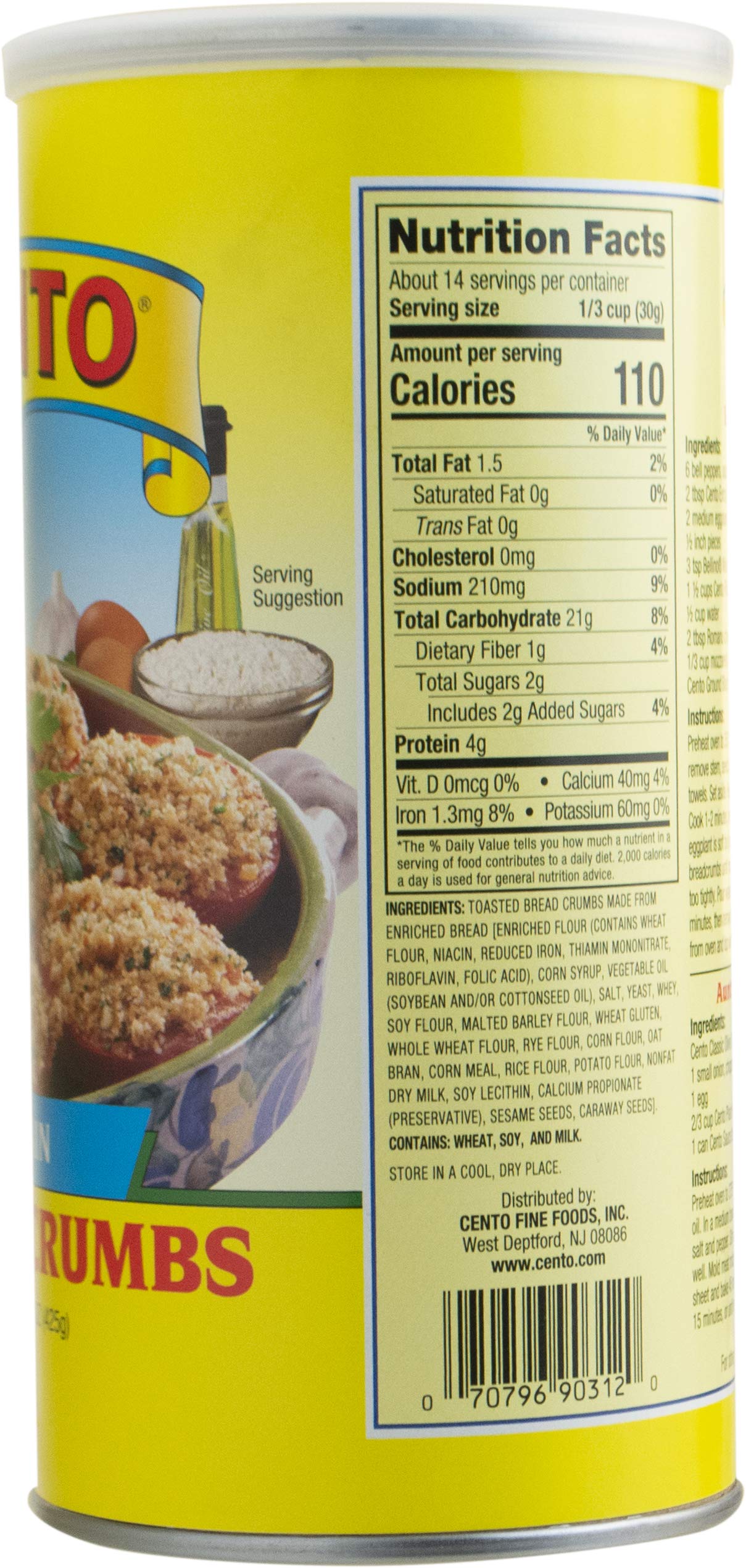 Cento Plain Bread Crumbs - 15oz Can (Pack of 12) | Italian-Style Panko for Cooking, Baking & Breaded Recipes - Perfect for Meatballs, Chicken Cutlets & Fish Frying