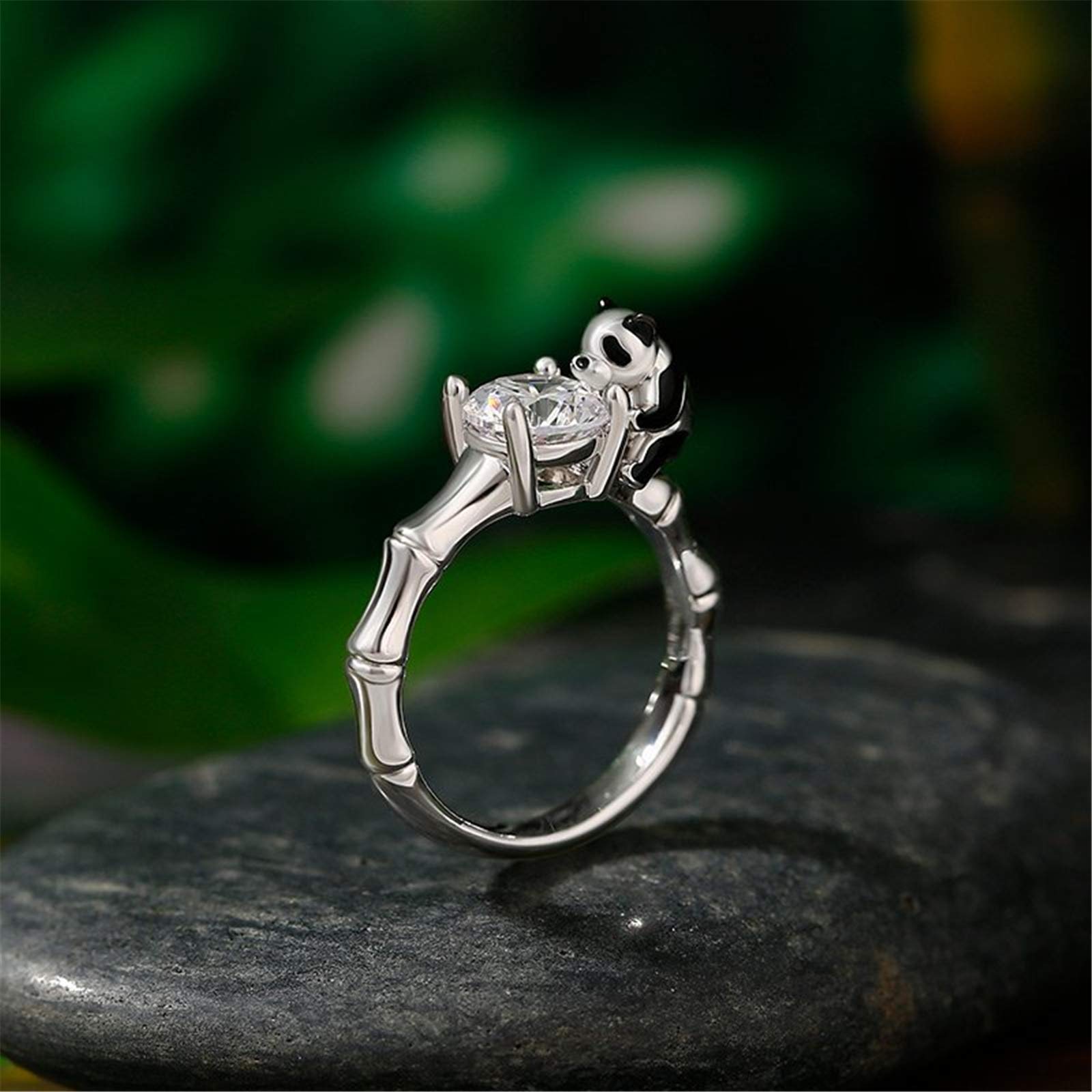 Jeulia Sterling Silver Hug Me Cute Panda Ring for Women - Round Cut Dainty Jewelry Gift for Wife, Girlfriend - Perfect for Engagement, Wedding, Anniversary, Christmas & Birthday - Comes with Jewelry Box - Ideal for Everyday Wear & Special Occasions