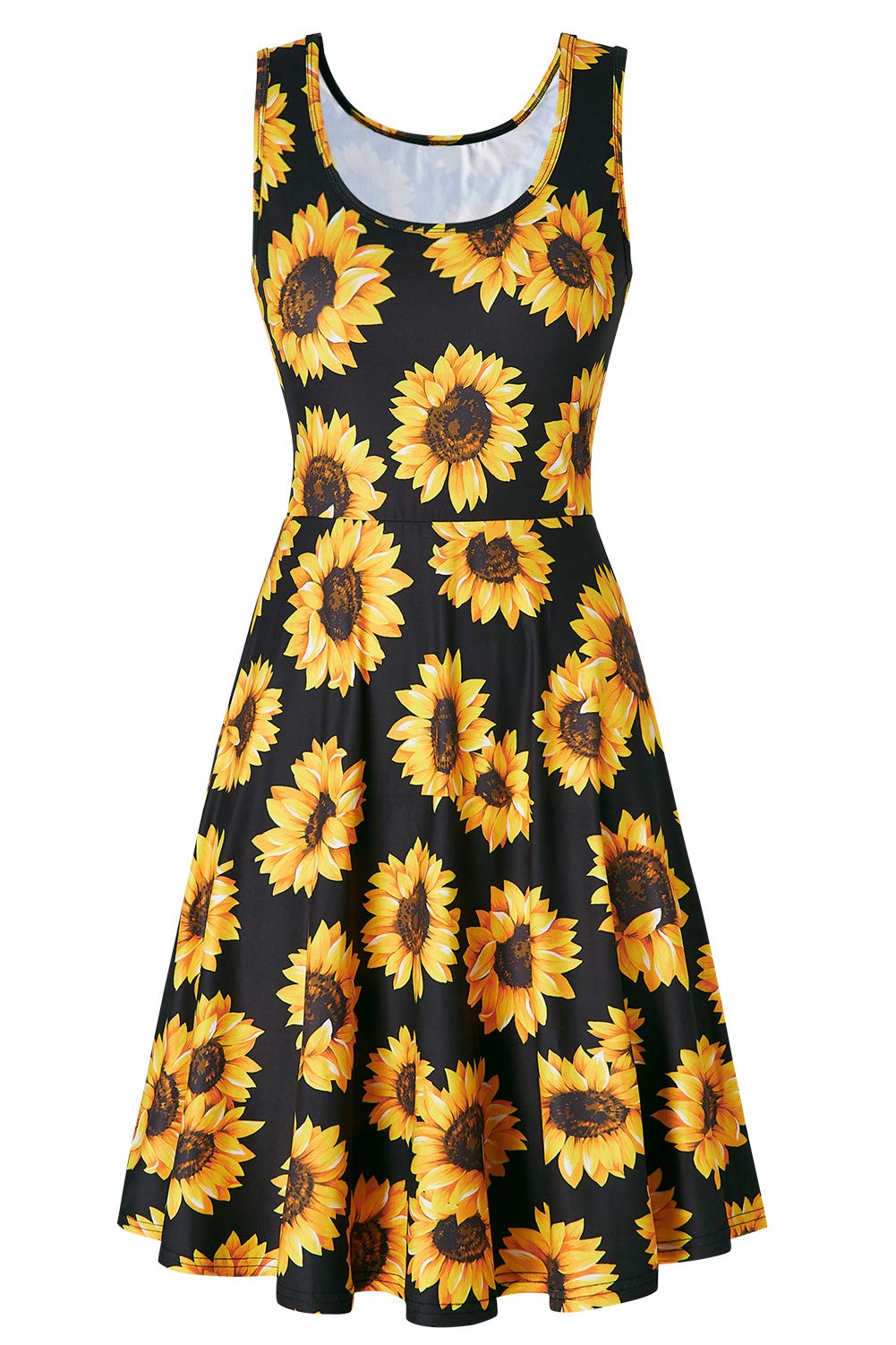 Fanient Women's Sleeveless Casual Floral Print Scoop Neck A-Line Midi Sundress - Perfect for Summer Beach Vacations, Brunch Dates & Outdoor Parties
